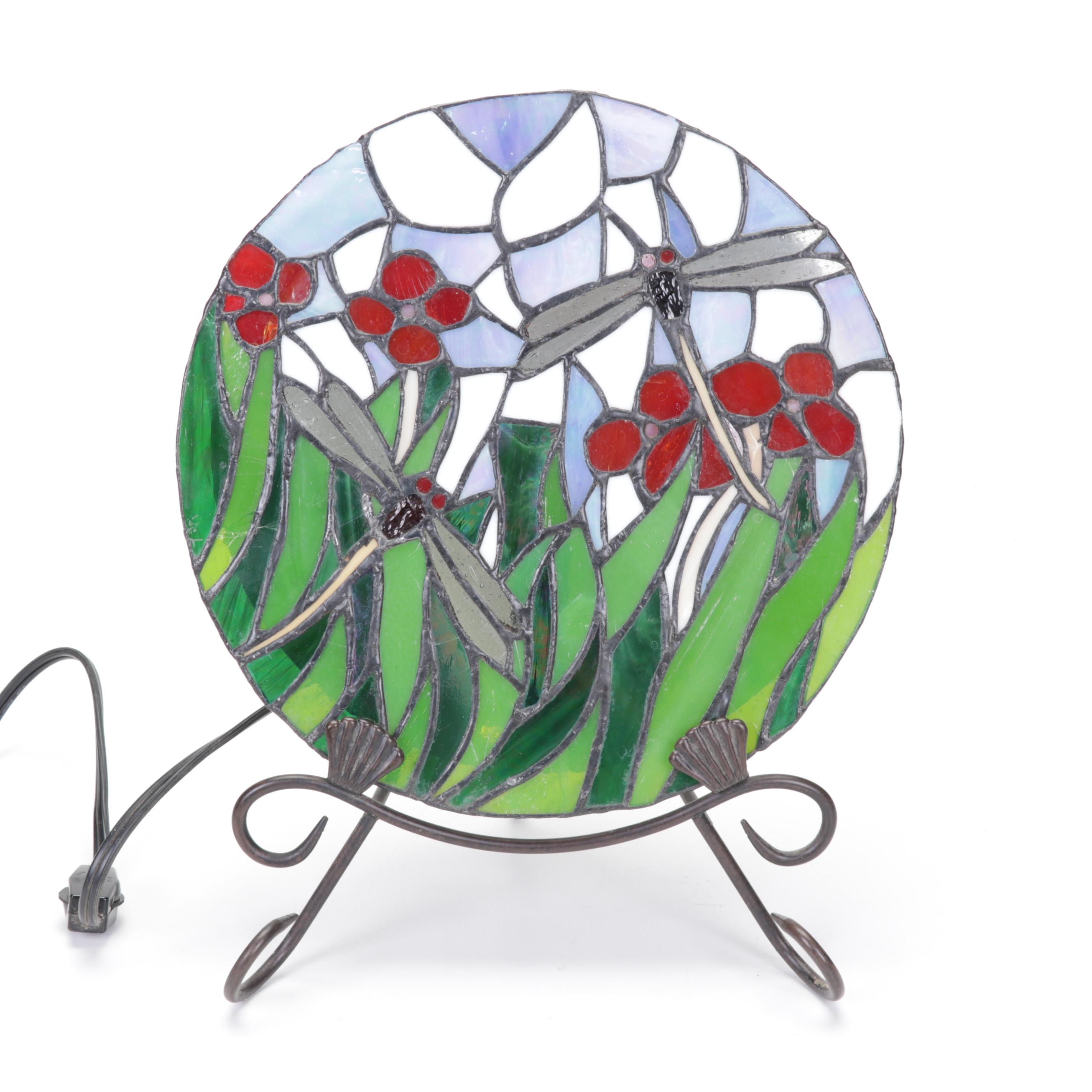 Pair of Dragonfly Slag Glass Tabletop Night Lights