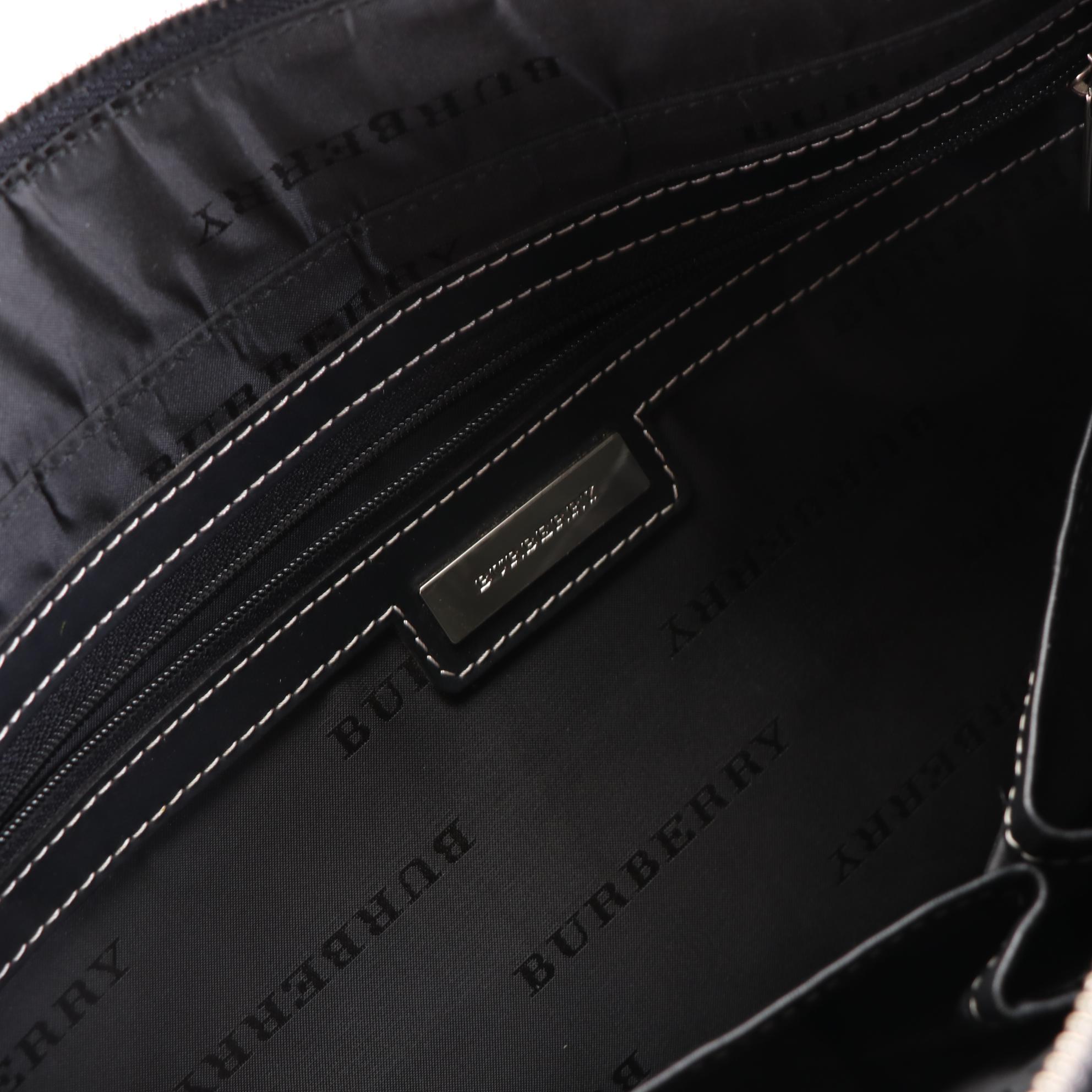 Burberry Tote Bag in Check Canvas and Contrast-Stitched Leather