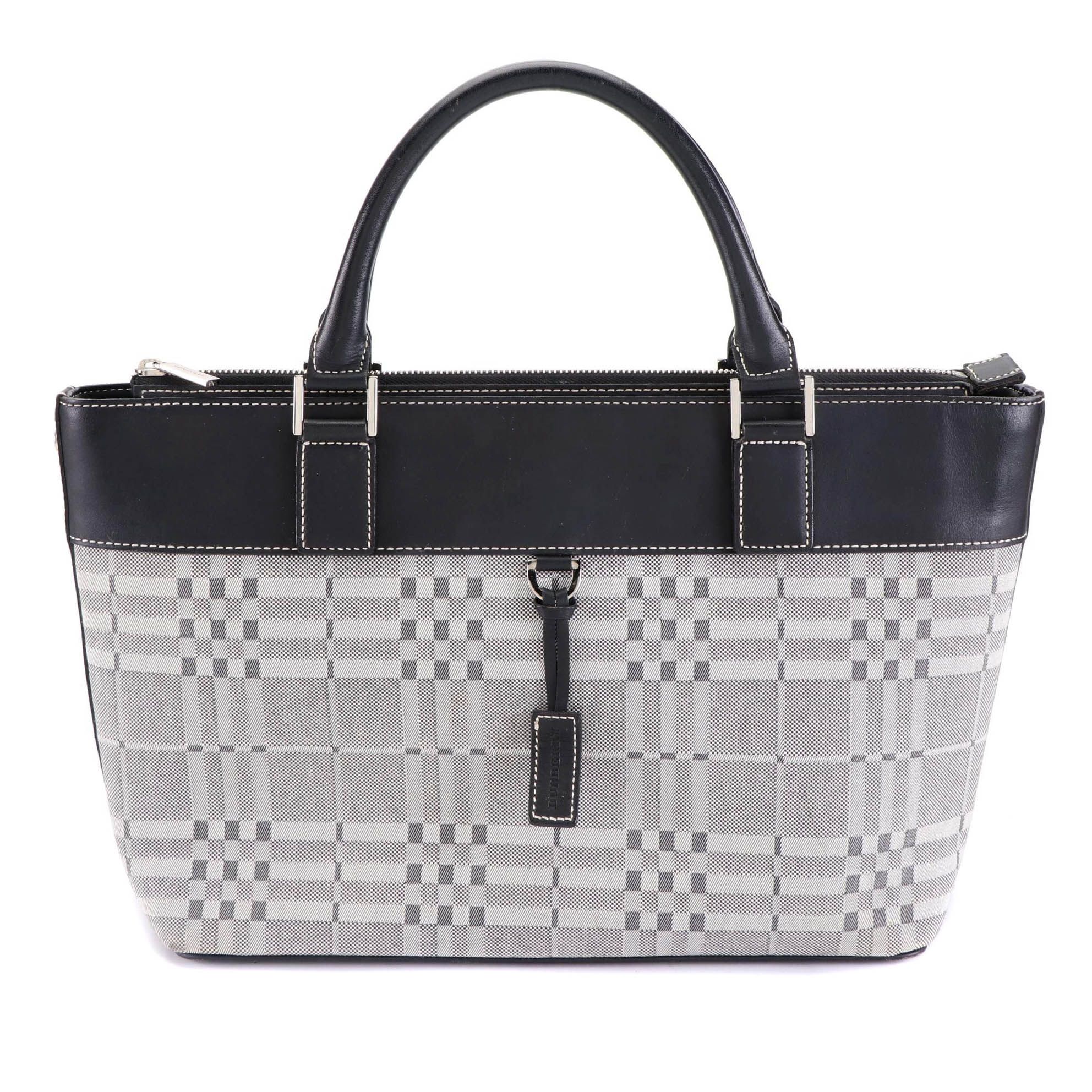 Burberry Tote Bag in Check Canvas and Contrast-Stitched Leather