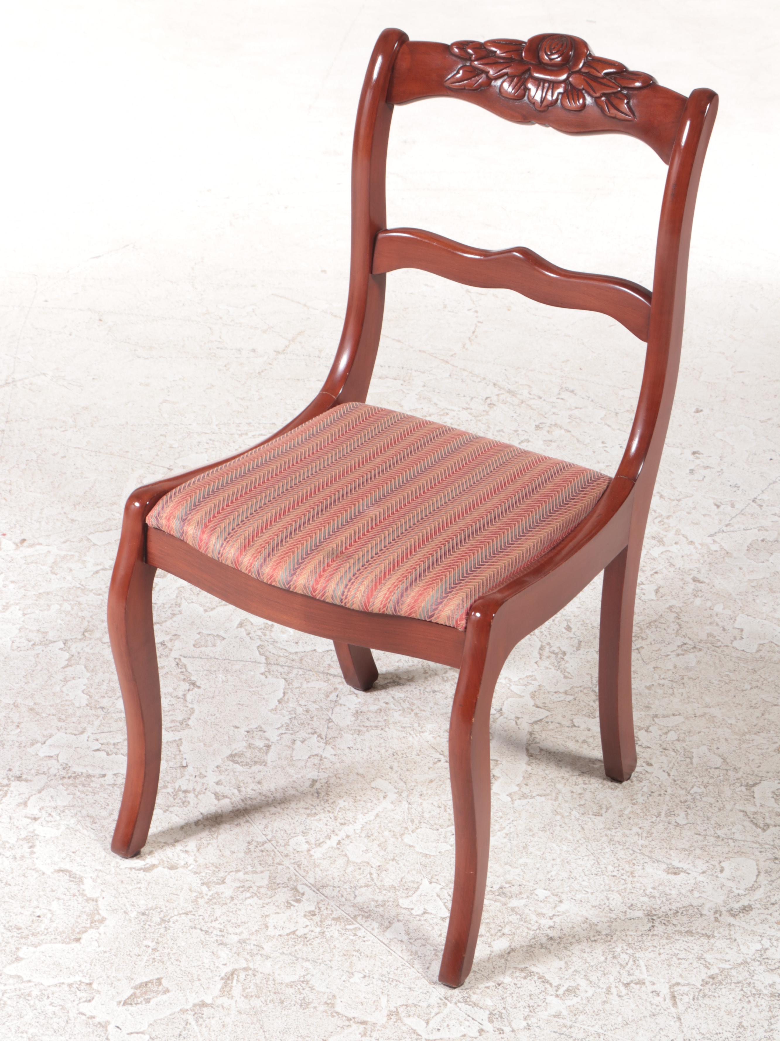 Cherry Drop-Leaf Dining Set with Rose-Carved Chairs