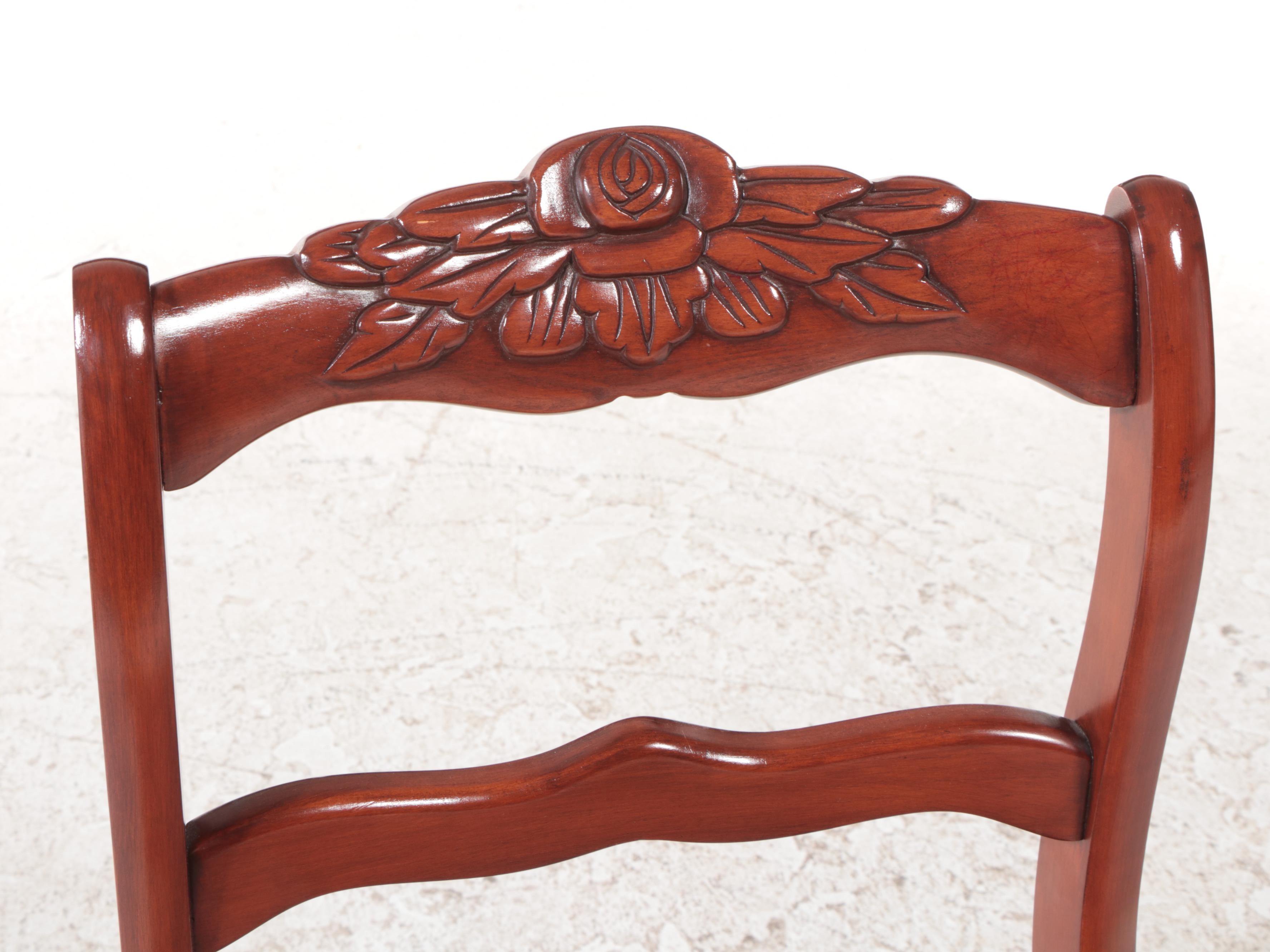 Cherry Drop-Leaf Dining Set with Rose-Carved Chairs