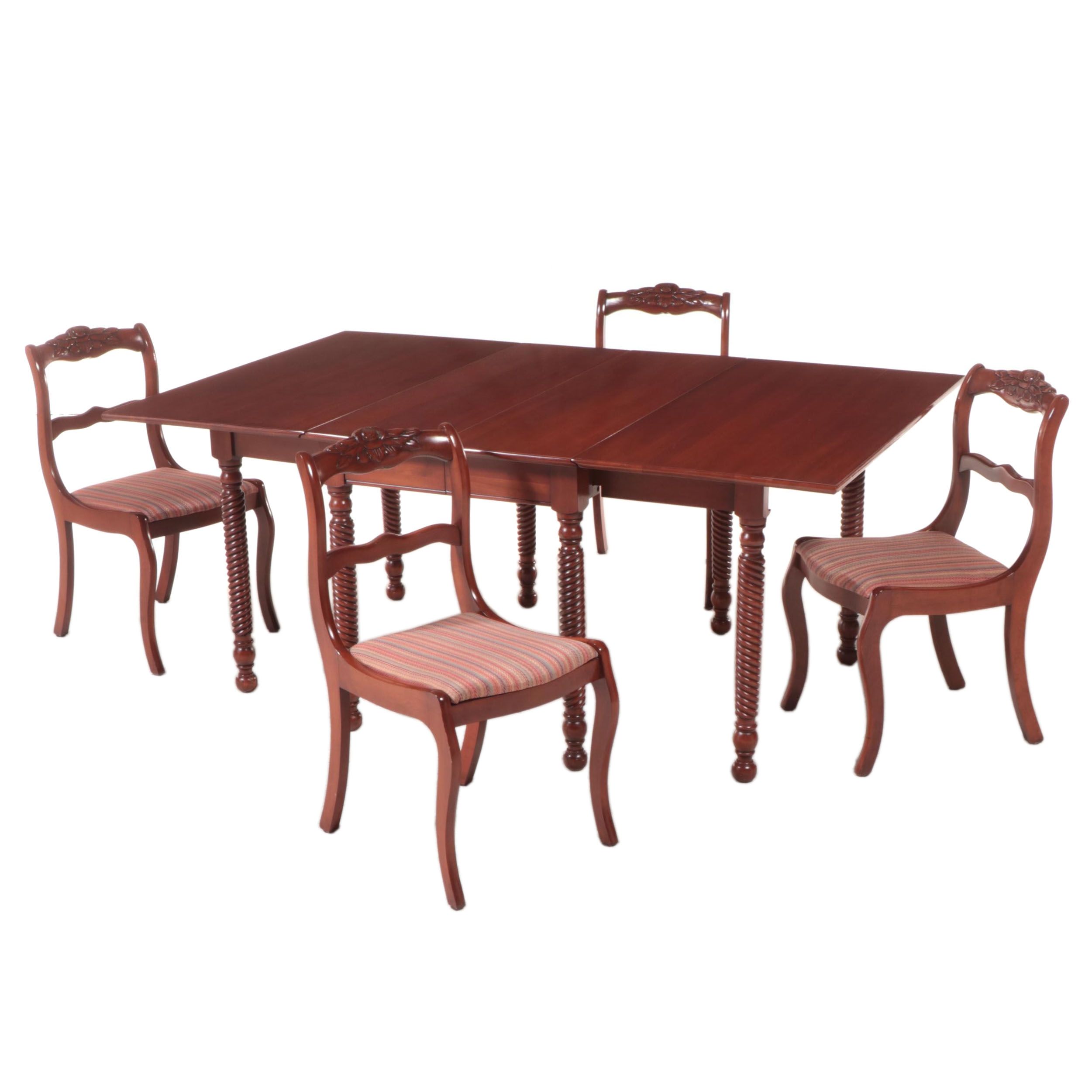 Cherry Drop-Leaf Dining Set with Rose-Carved Chairs