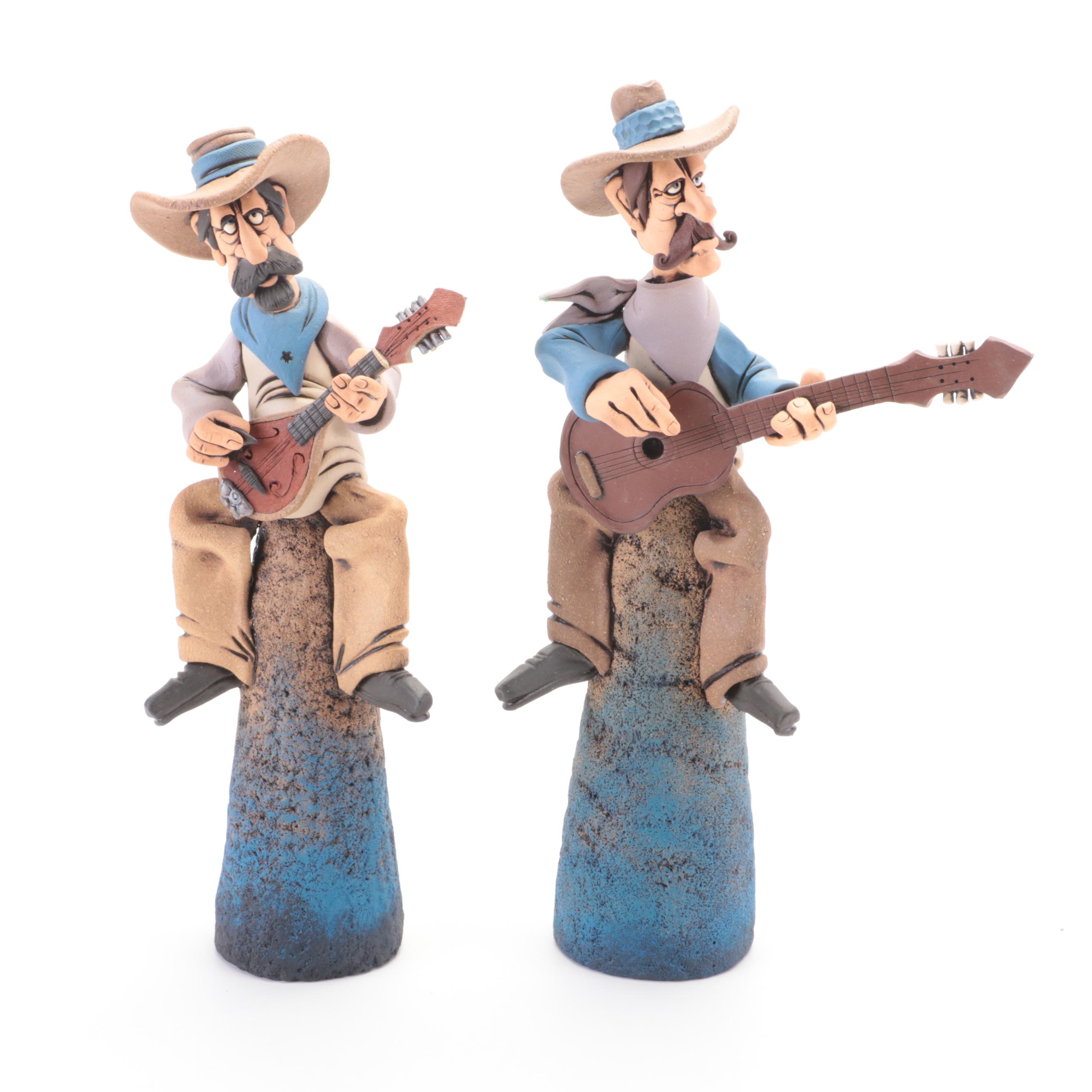 Signed Rex Benson Stoneware Cowboy Figurines