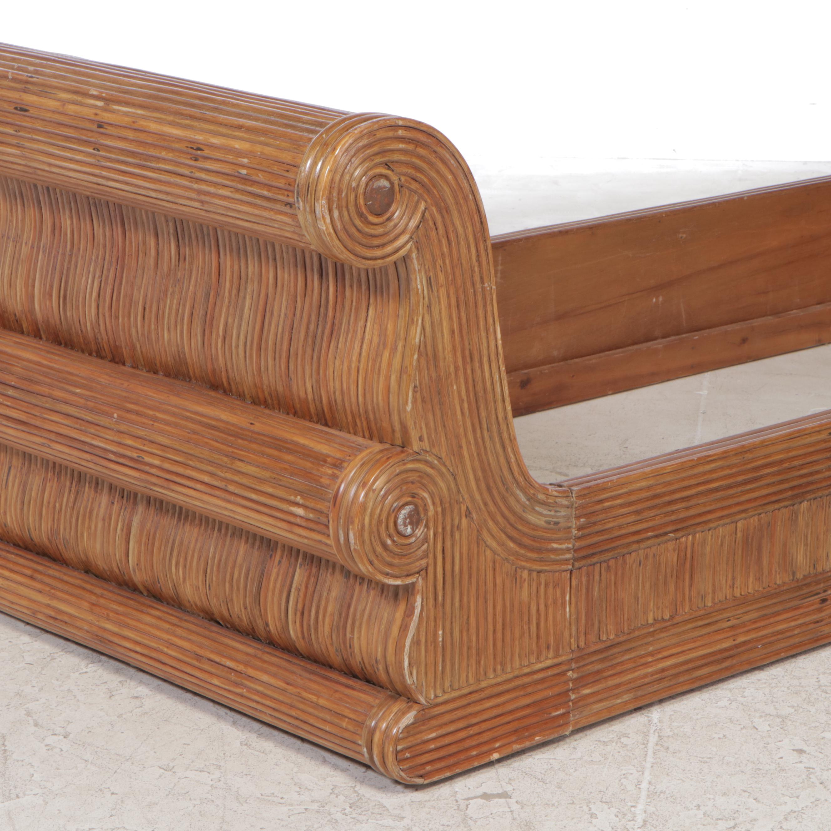 Twin-Size Rattan Sleigh Bed