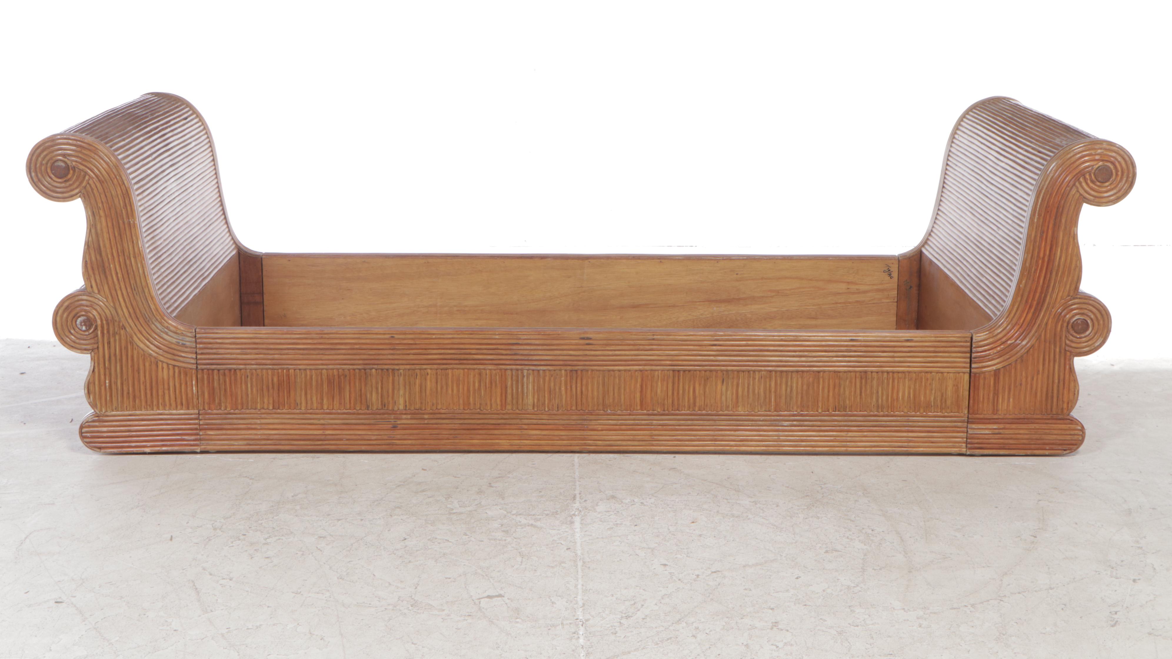 Twin-Size Rattan Sleigh Bed