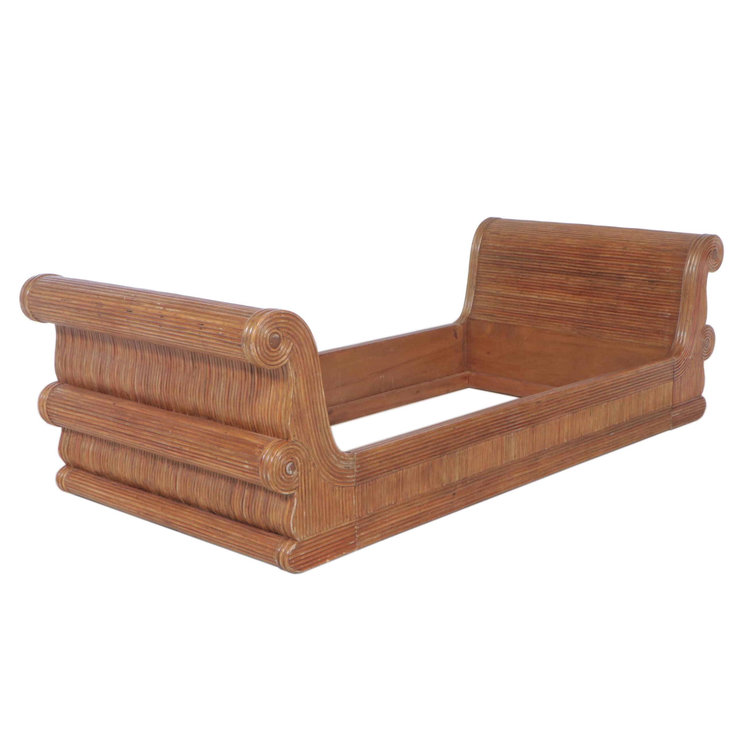Twin-Size Rattan Sleigh Bed
