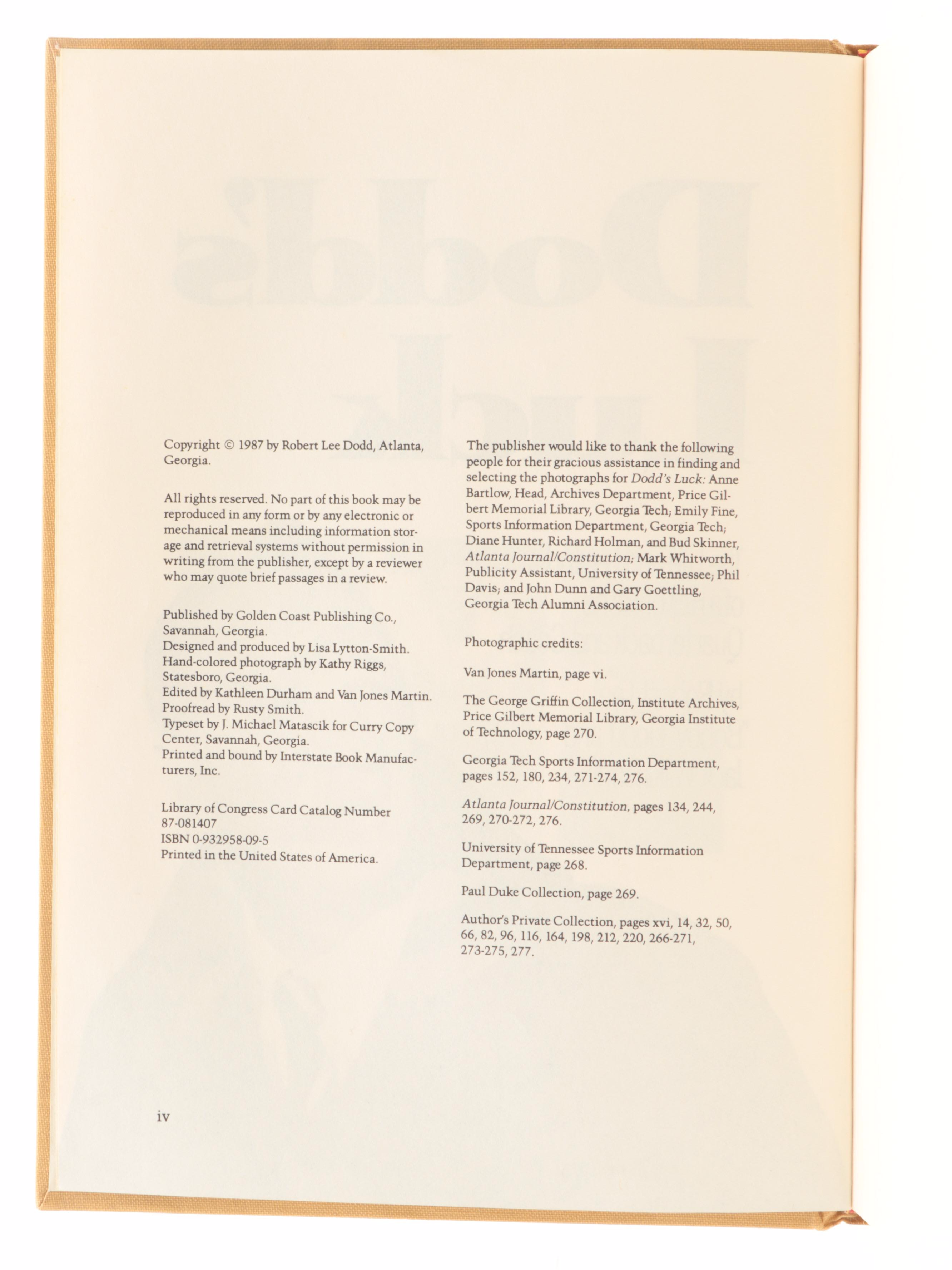 Signed "Dodd's Luck" by Robert Lee "Bobby" Dodd and Jack Wilkinson, 1987