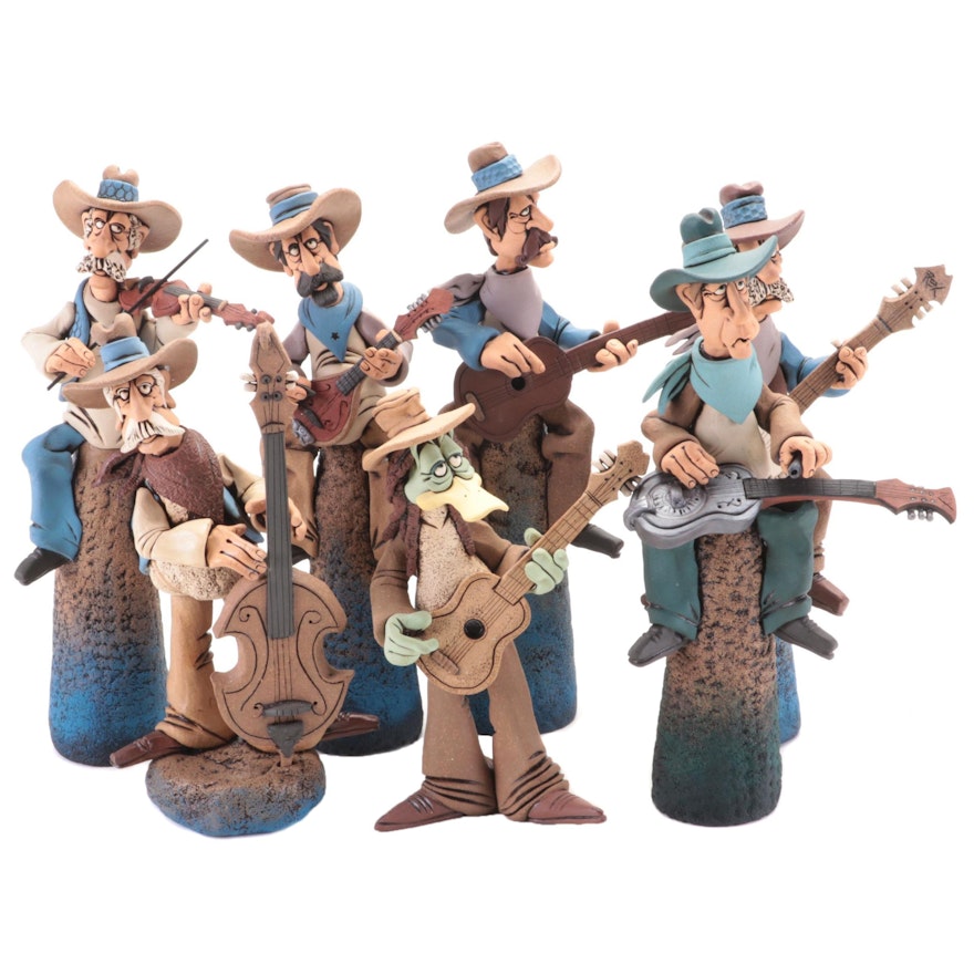 Signed Rex Benson Stoneware Cowboy Figurines