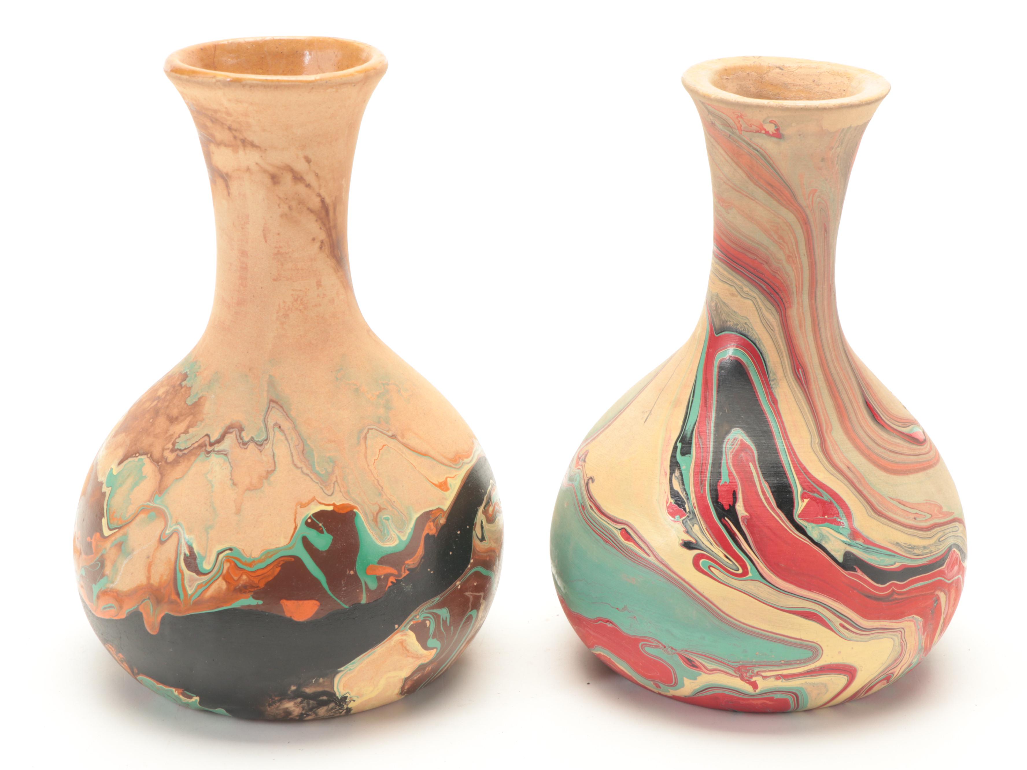 Nemadji Pottery and Other Hand-Painted Pottery Vases and Bowls
