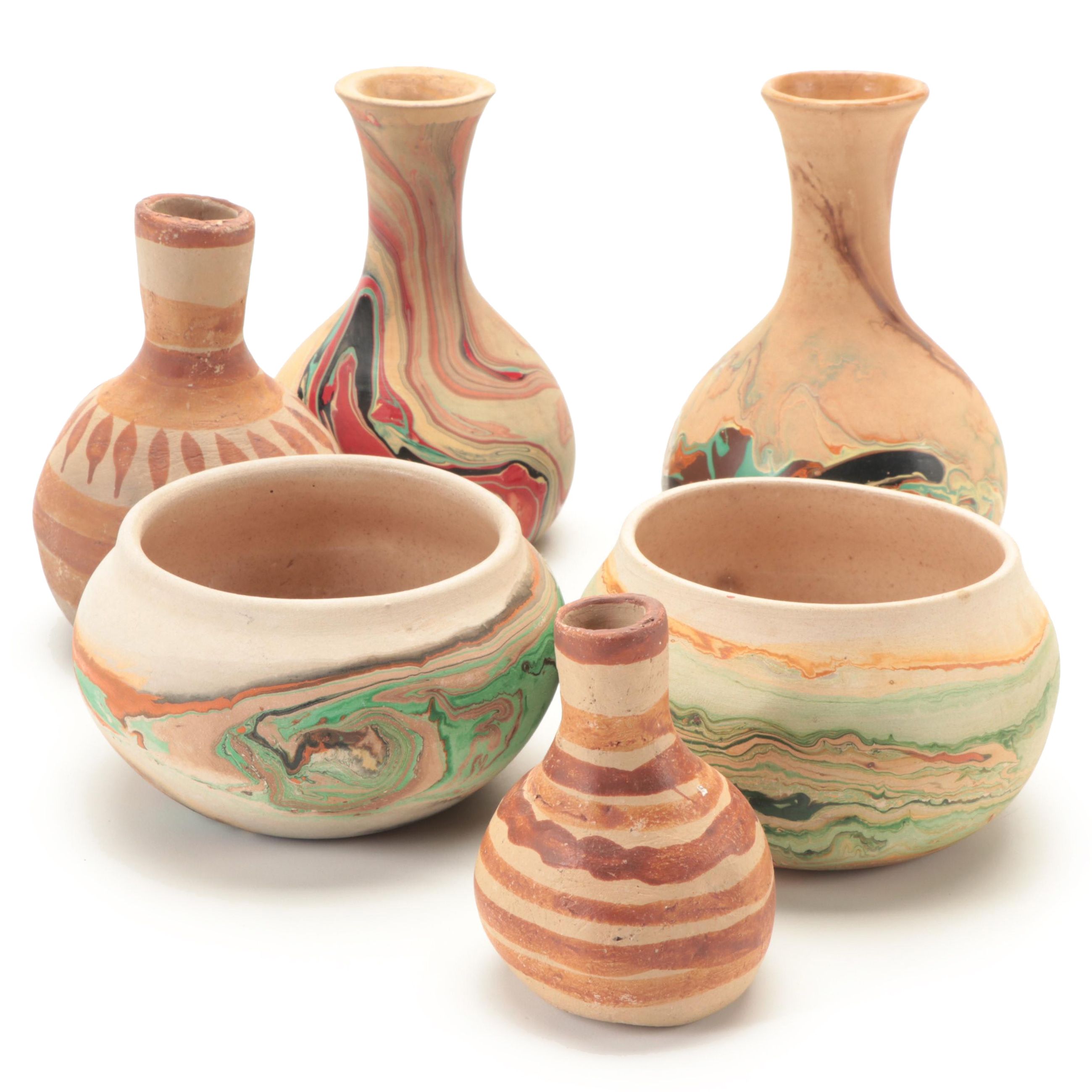 Nemadji Pottery and Other Hand-Painted Pottery Vases and Bowls