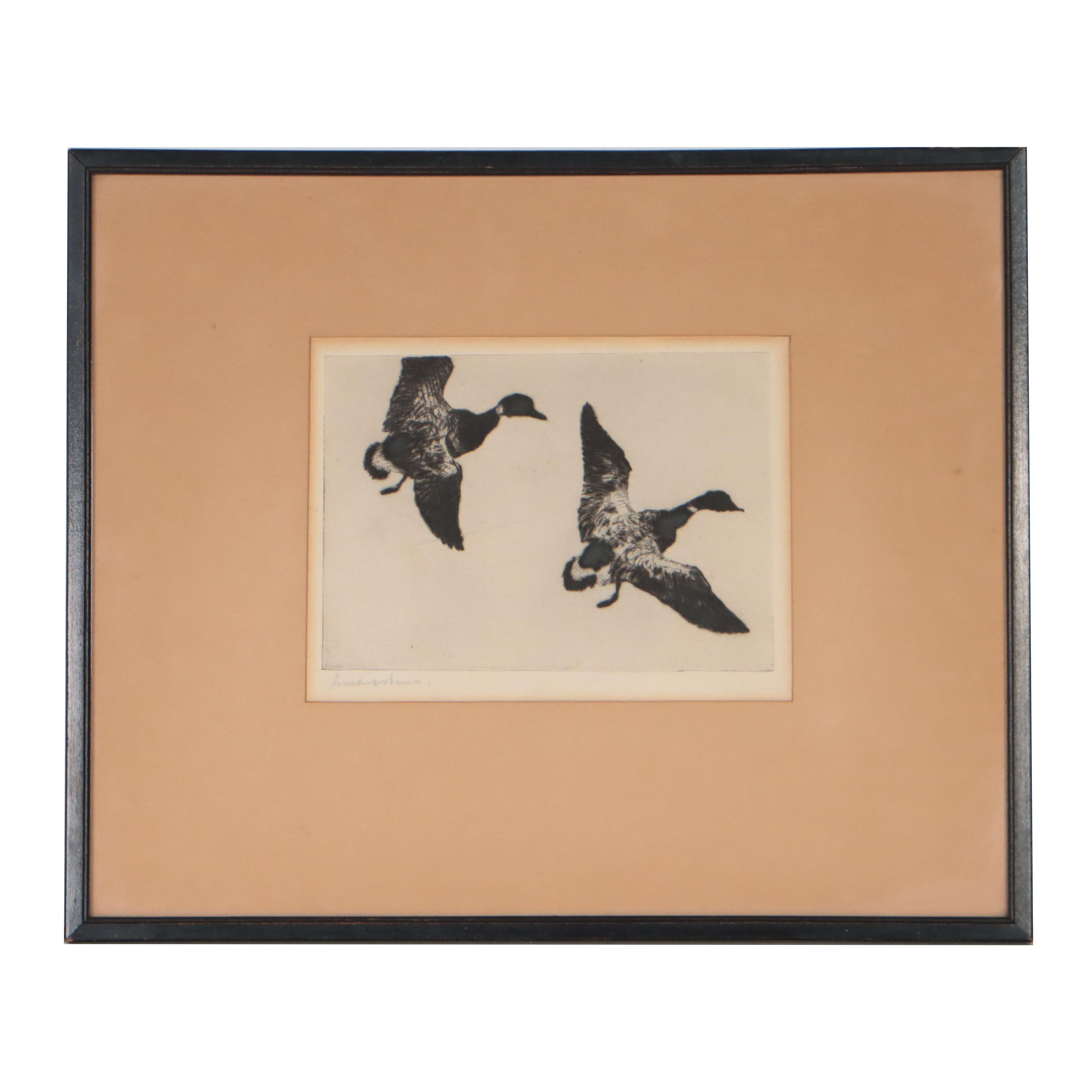 Frank W. Benson Drypoint Etching "Flying Brant," 1925
