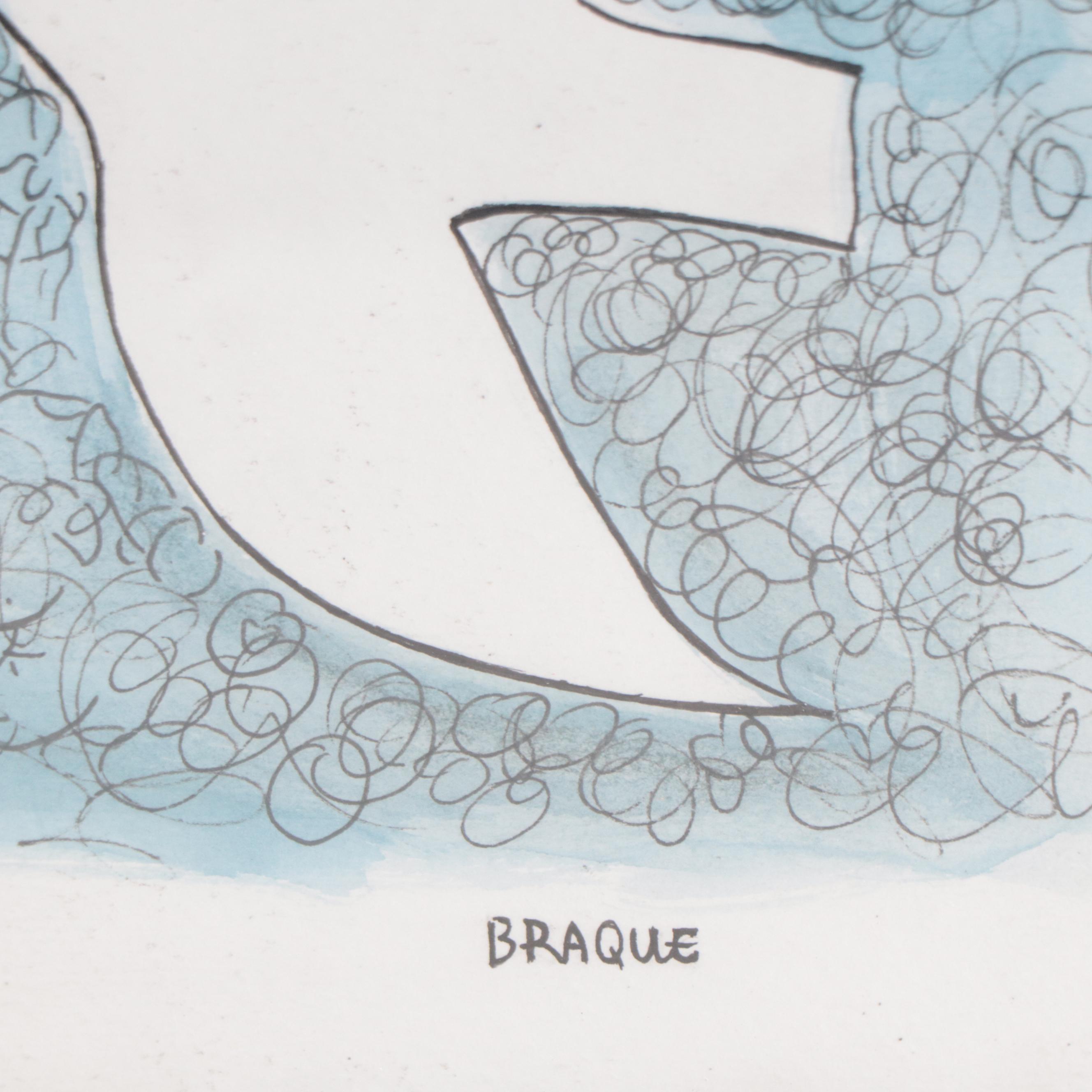 Ink and Watercolor Drawing After Georges Braque "Doves"