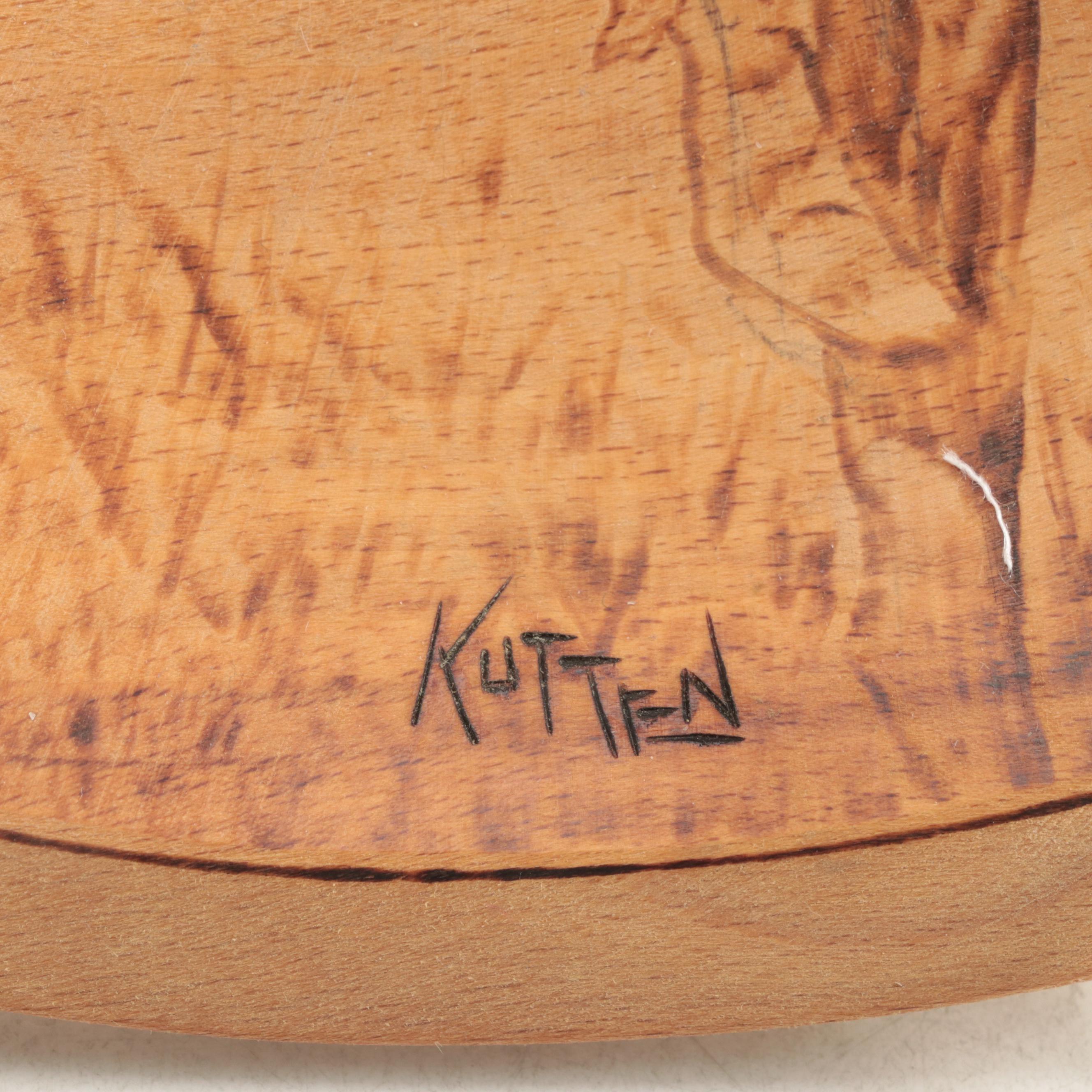 Pyrography Wooden Clock and Bowls with Other Carved Wood Décor