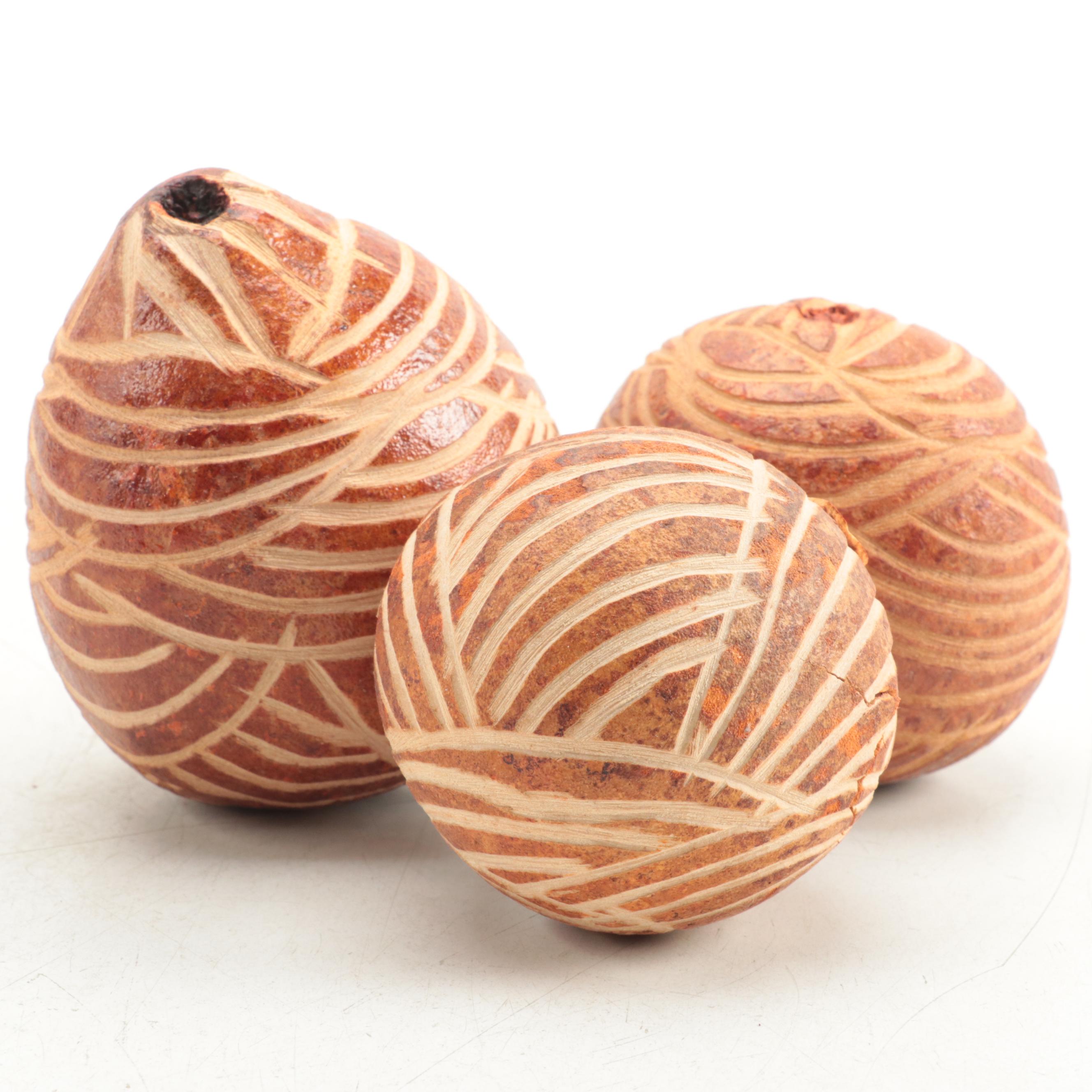 Pyrography Wooden Clock and Bowls with Other Carved Wood Décor