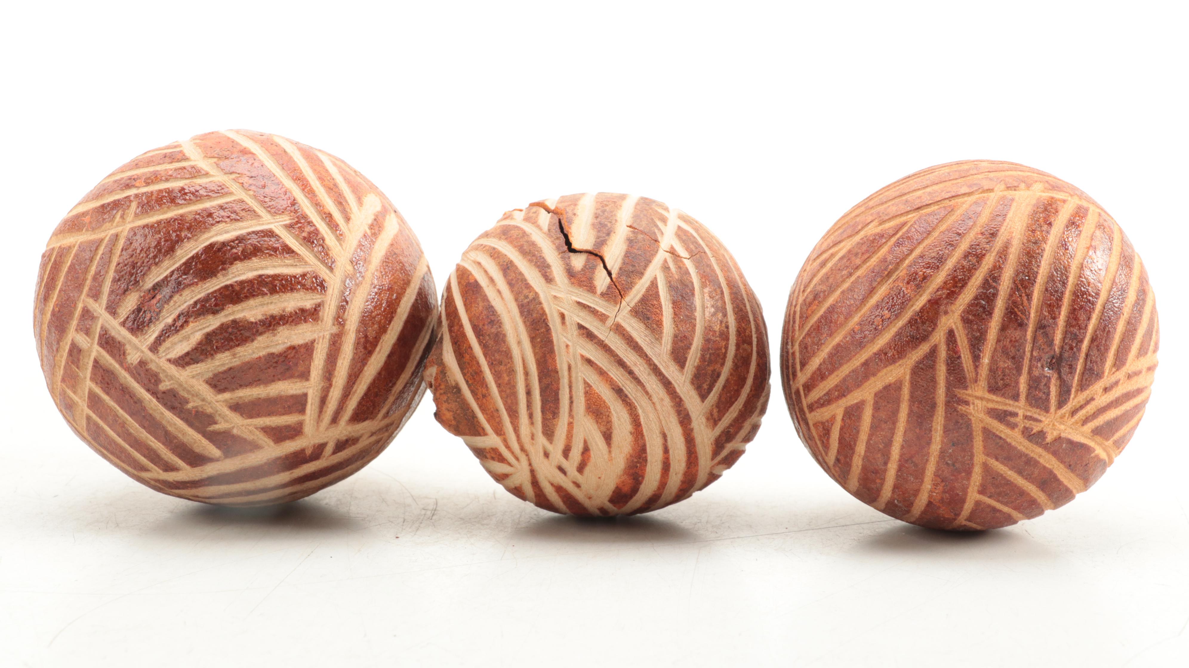 Pyrography Wooden Clock and Bowls with Other Carved Wood Décor