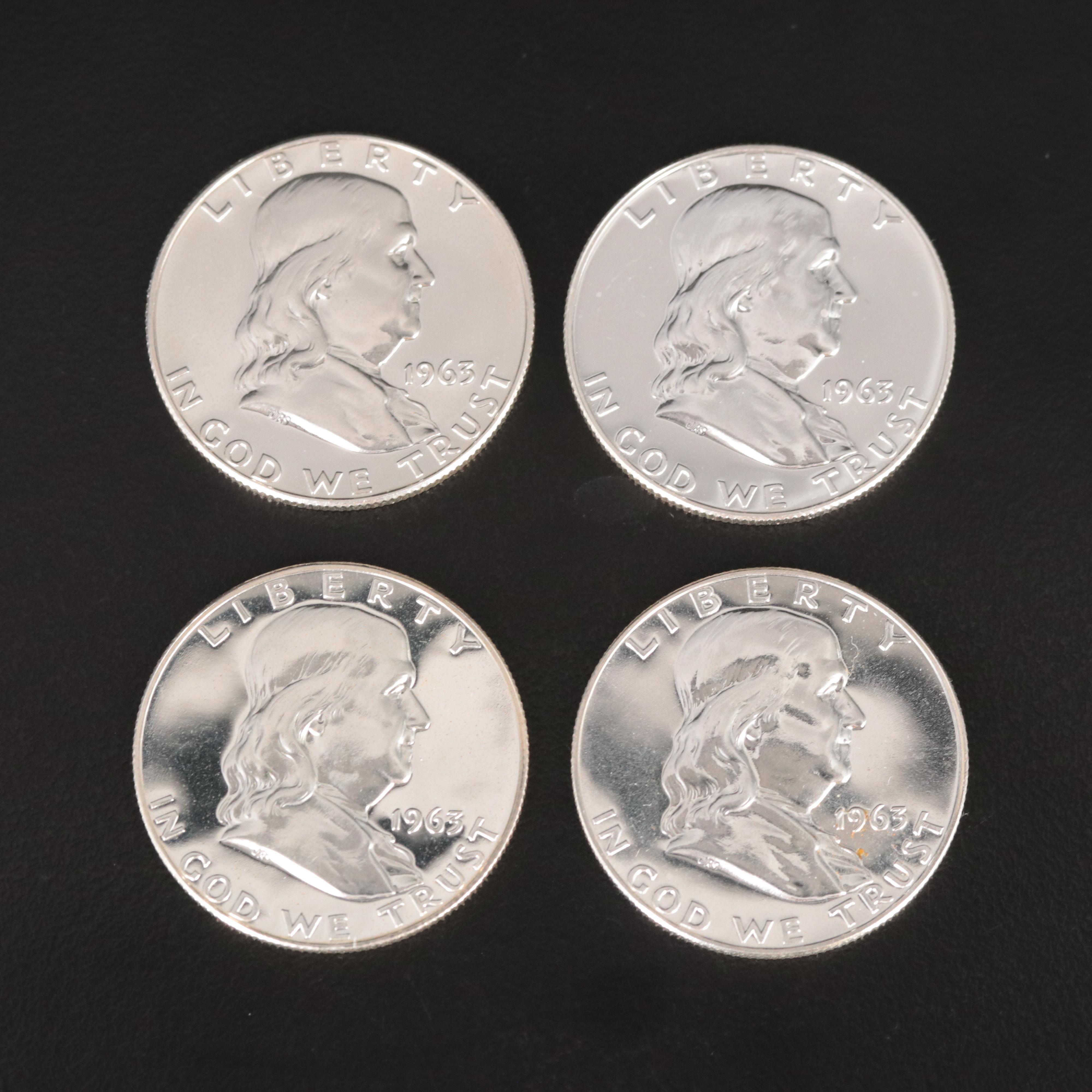 Ten 1962 and 1963 Proof 90% Silver Franklin Half Dollars
