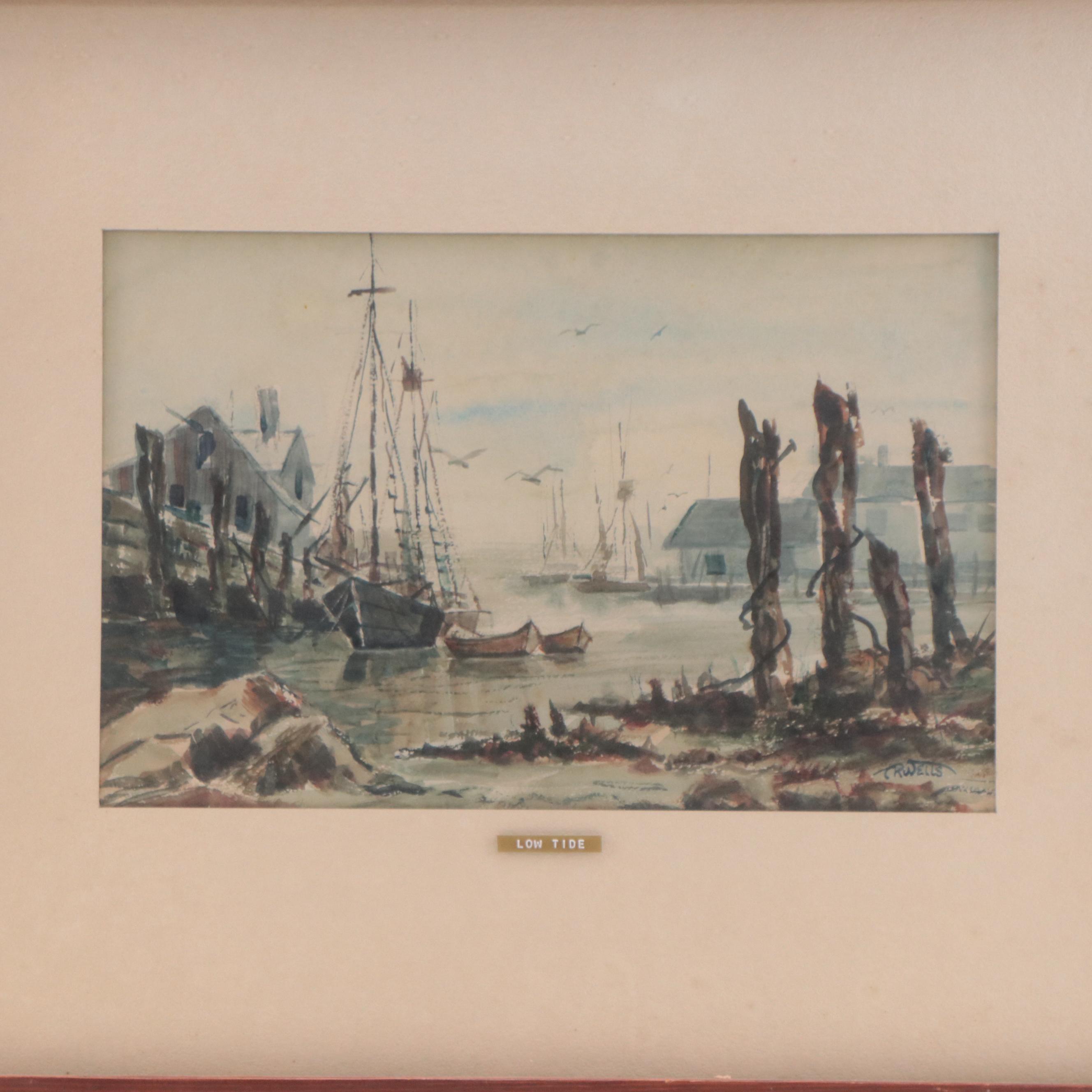 Harbor Scene Watercolor Painting "Low Tide"