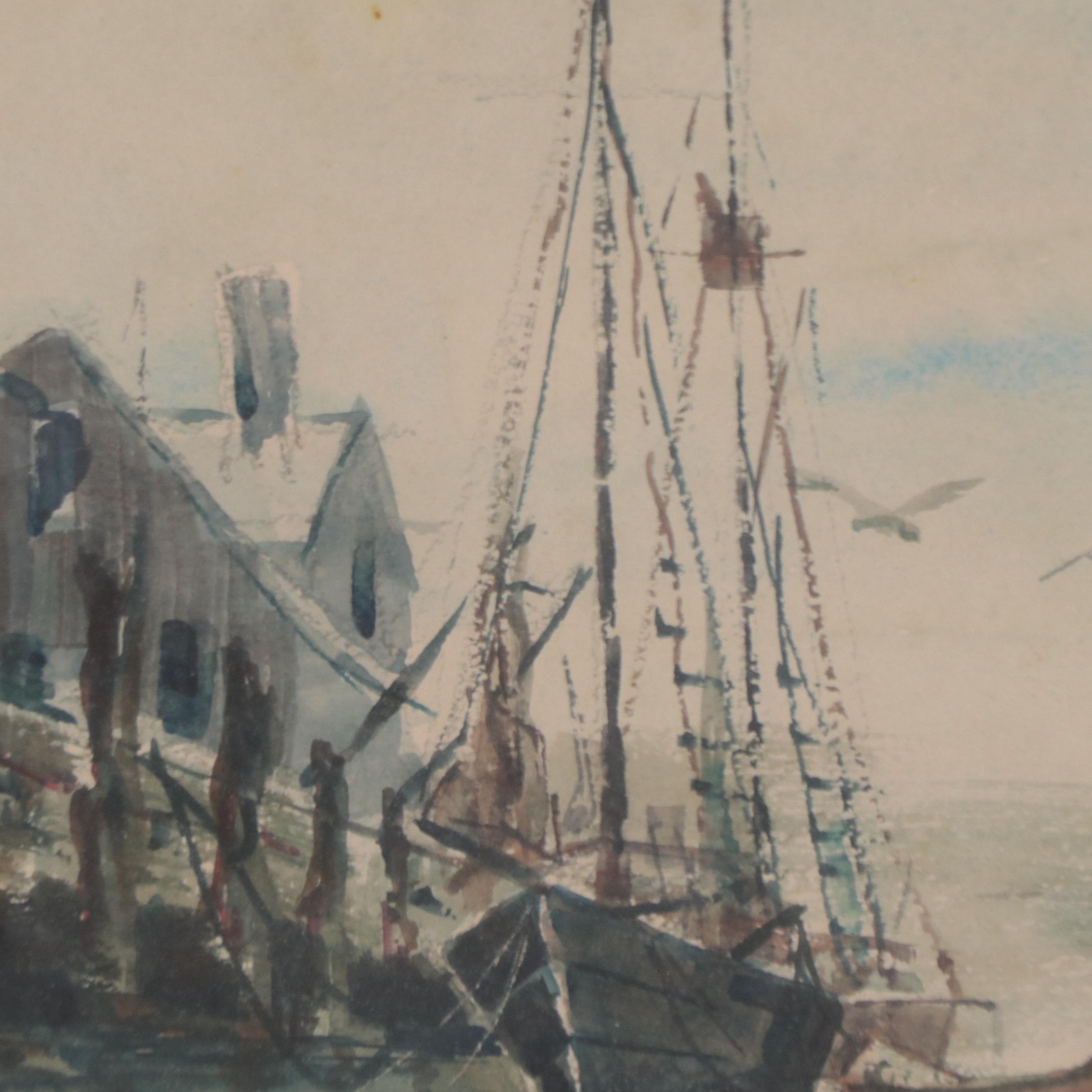 Harbor Scene Watercolor Painting "Low Tide"