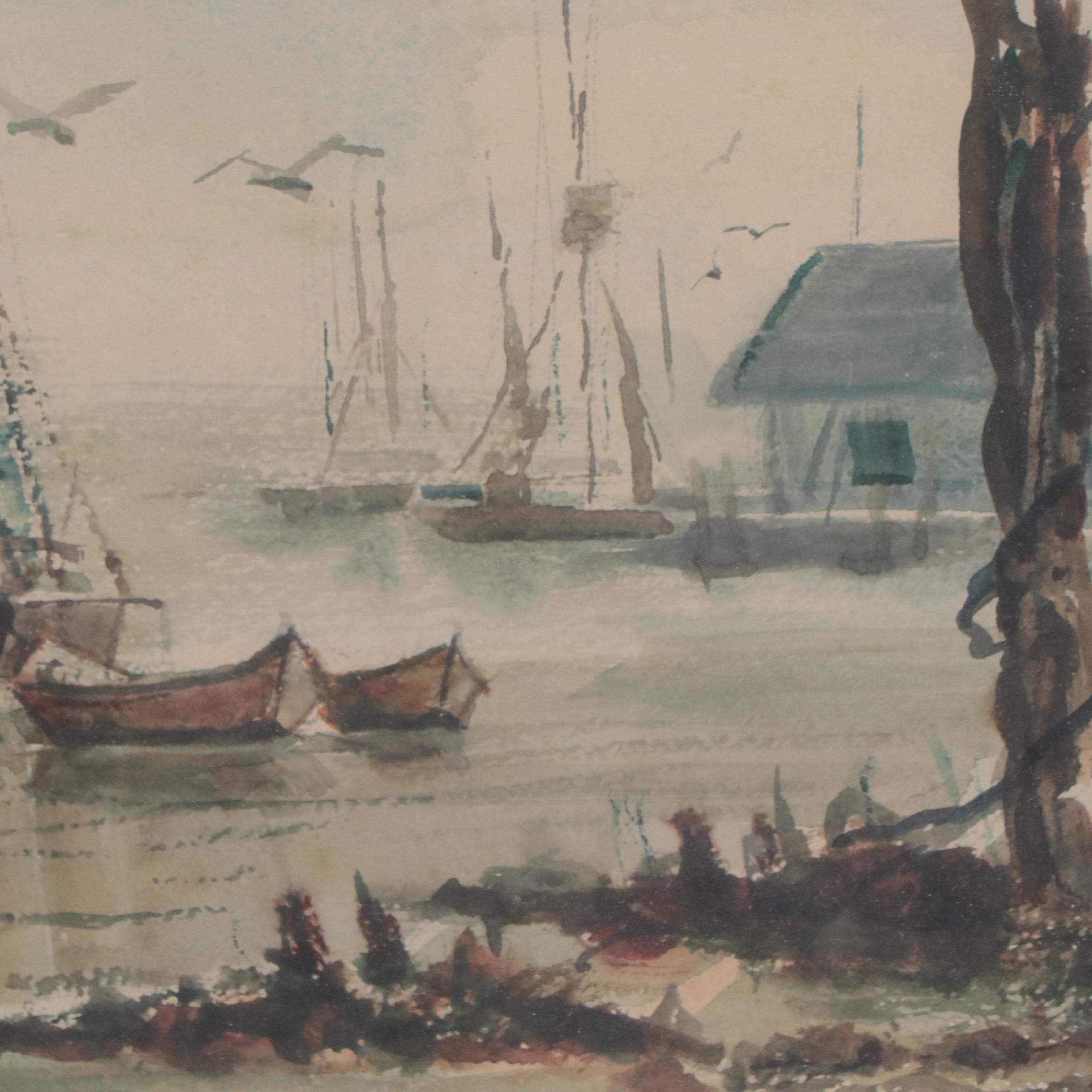 Harbor Scene Watercolor Painting "Low Tide"