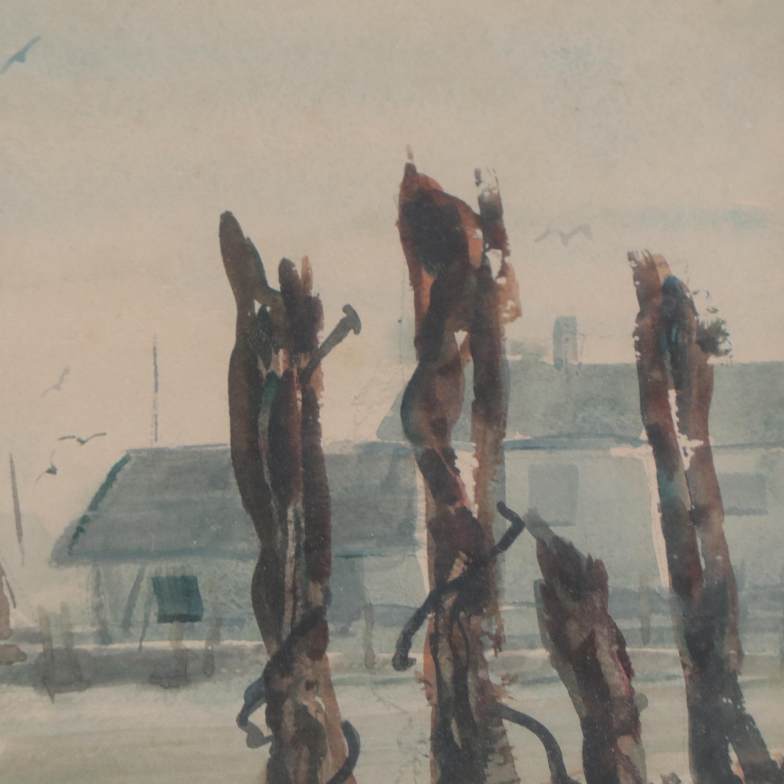 Harbor Scene Watercolor Painting "Low Tide"