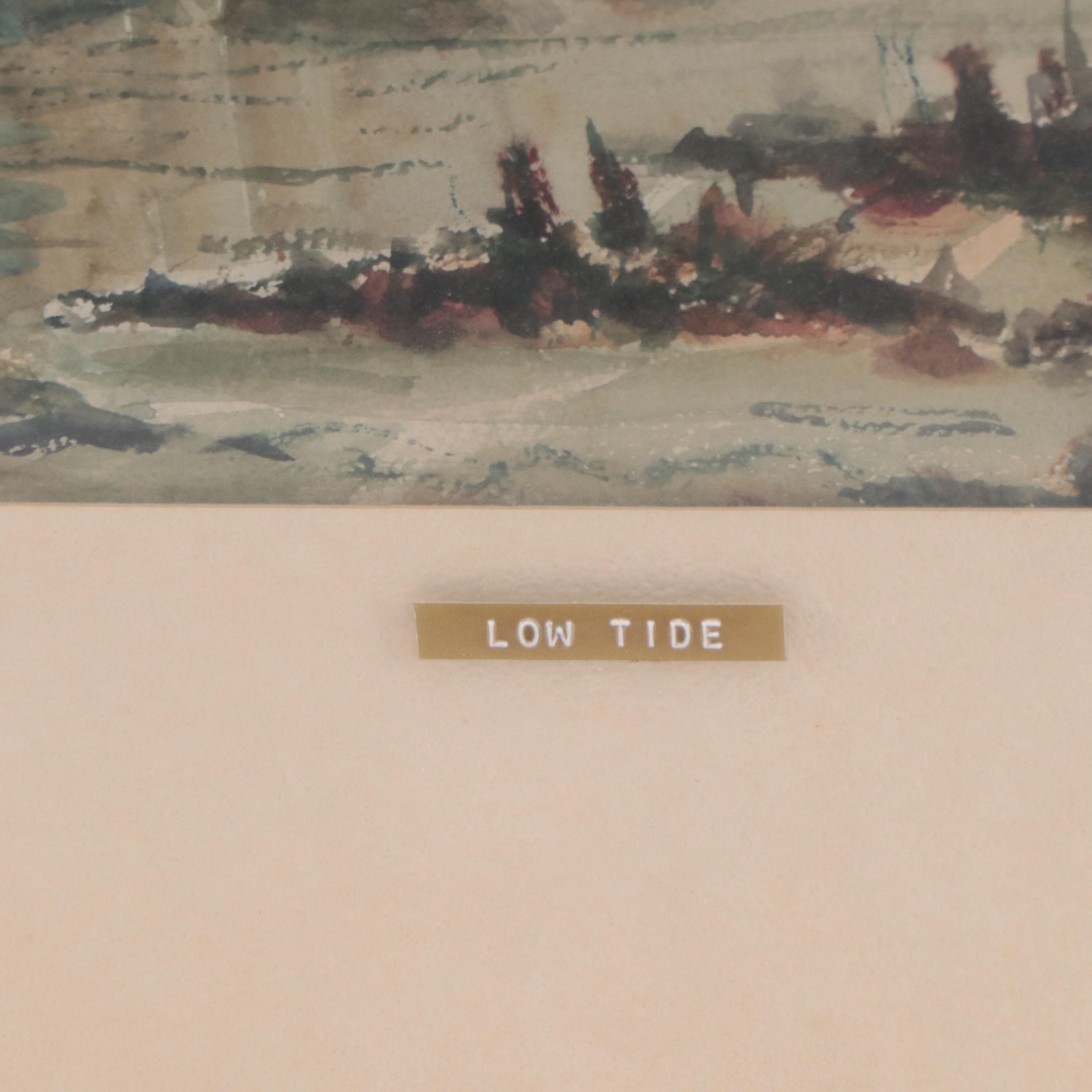 Harbor Scene Watercolor Painting "Low Tide"