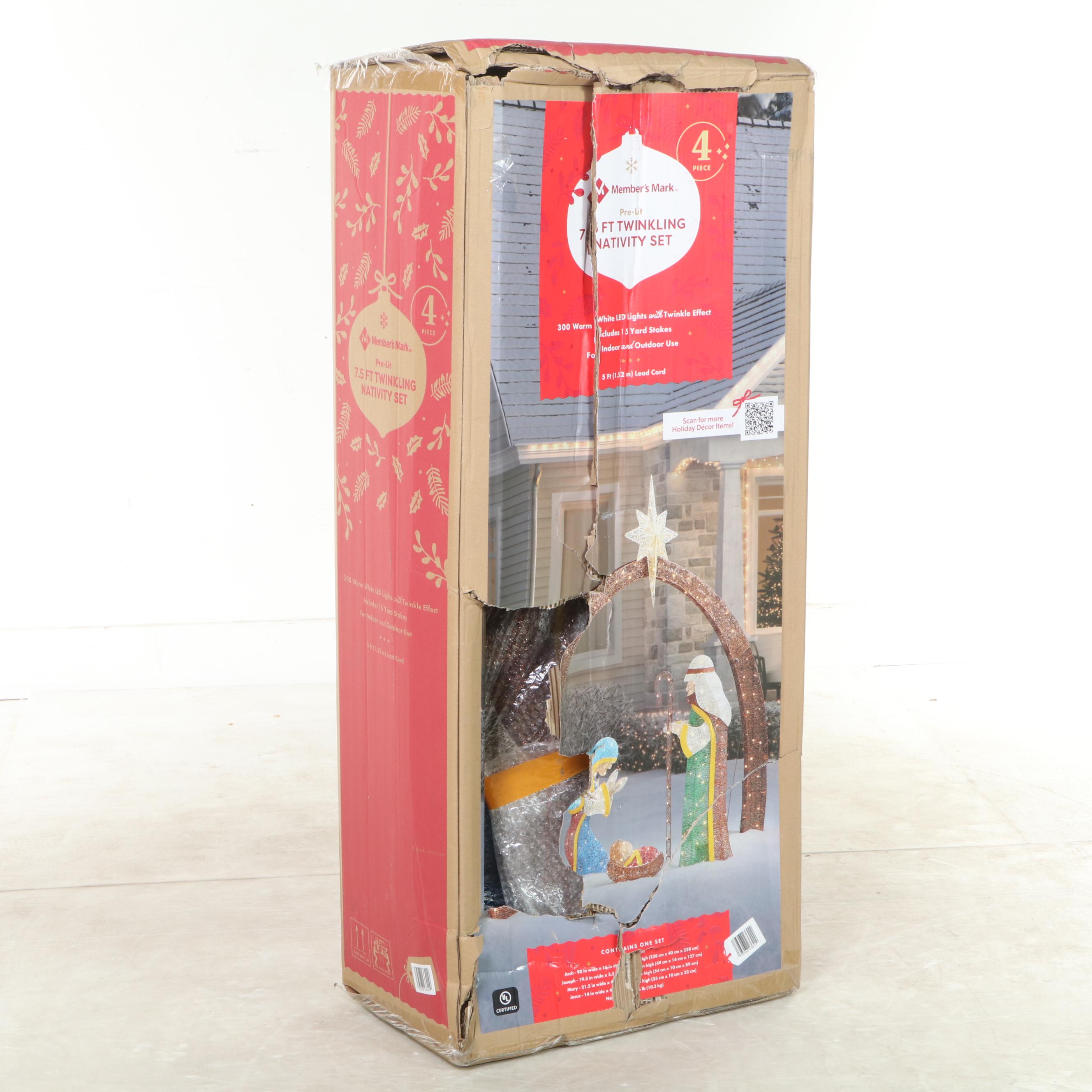 Member's Mark Pre-Lit 7'6 Four-Piece Twinkling Nativity Set