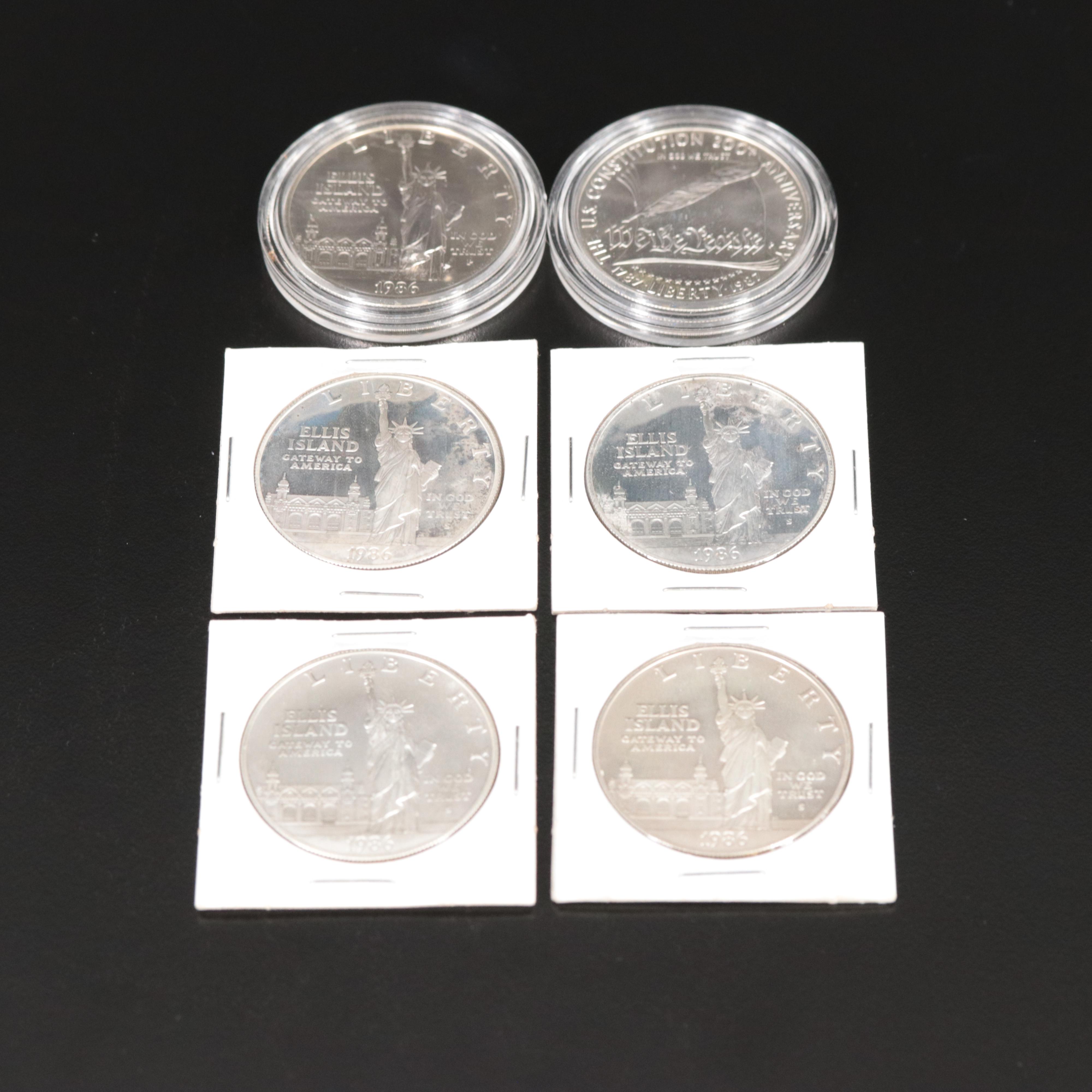 Six Modern U.S. Commemorative Silver Dollars