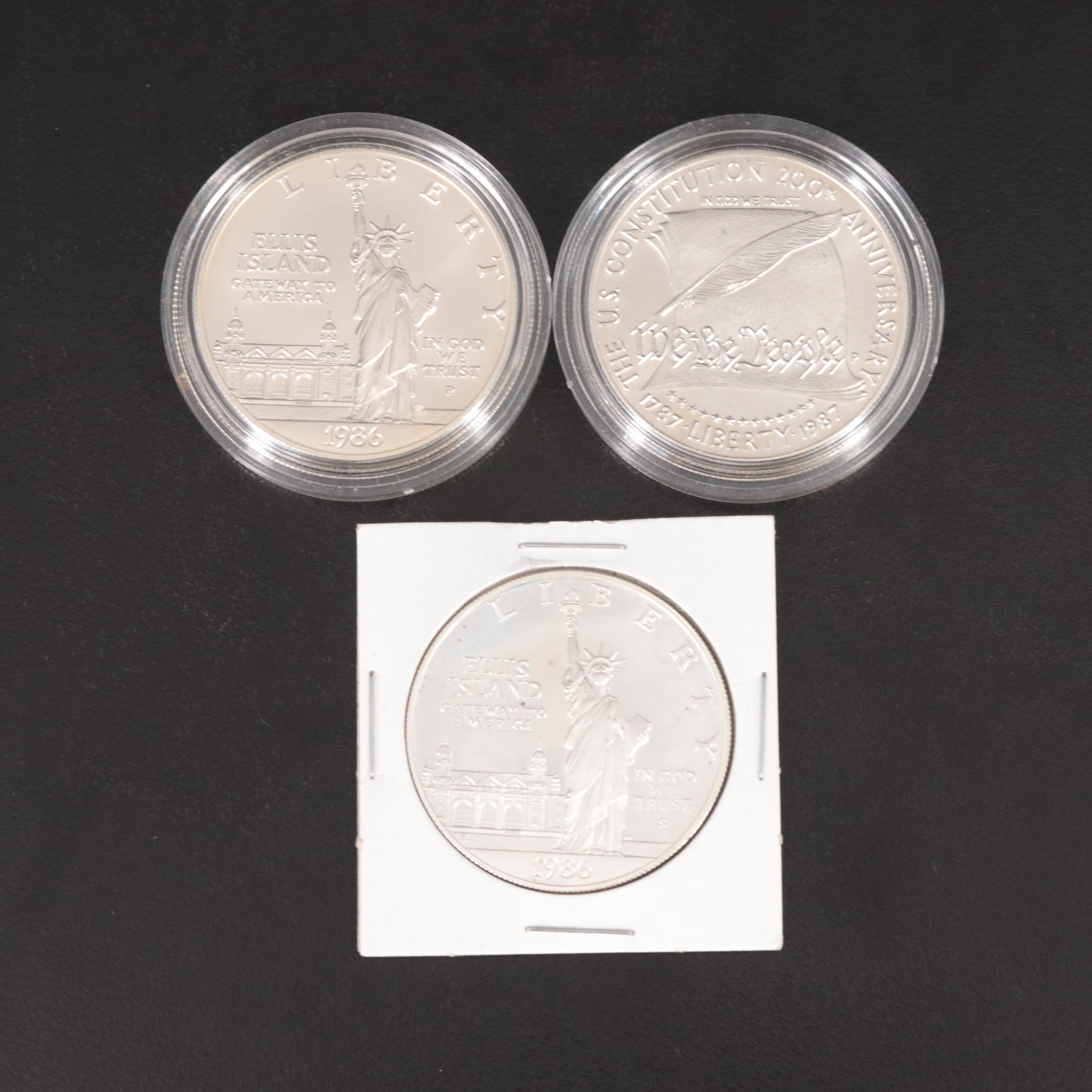 Six Modern U.S. Commemorative Silver Dollars