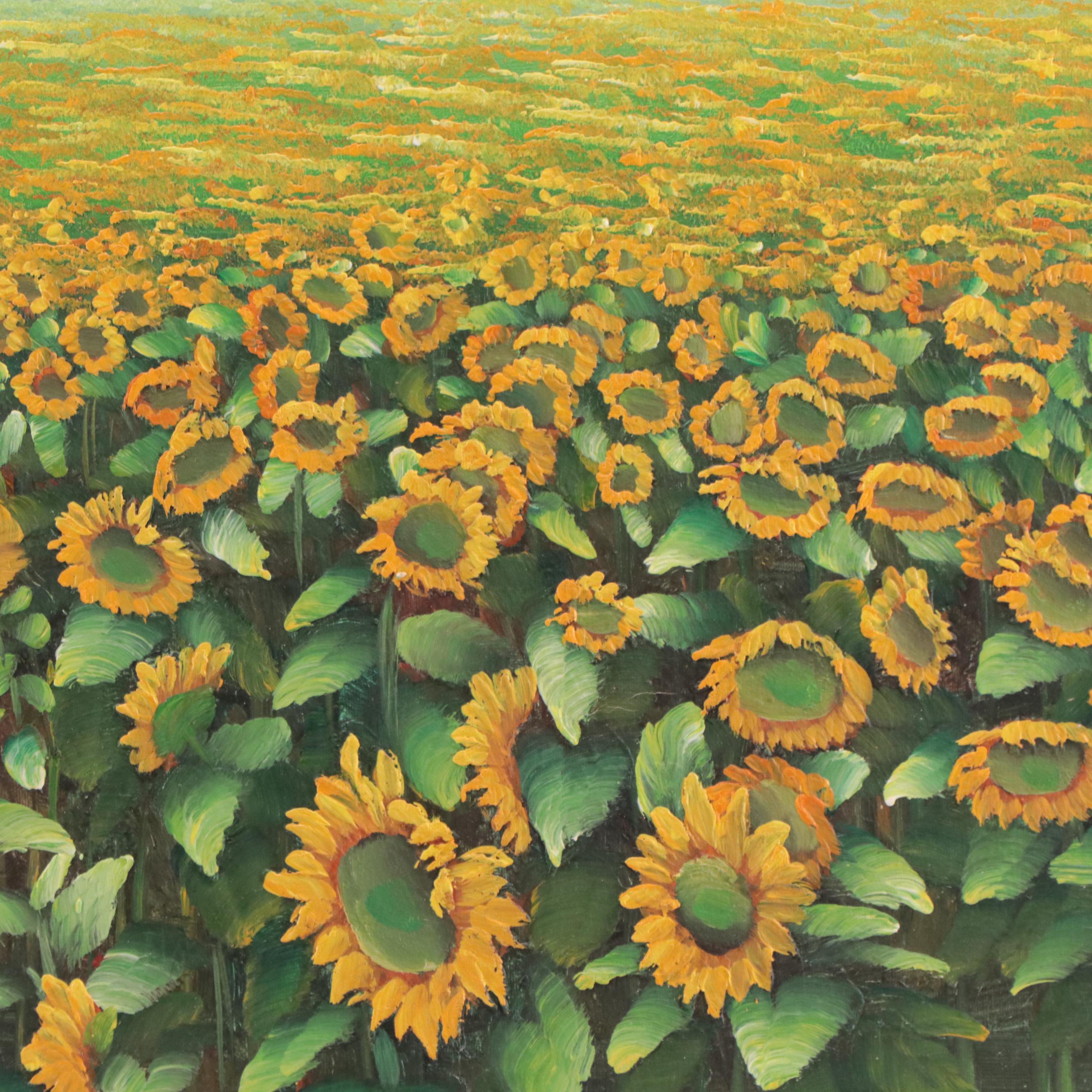 Landscape Oil Painting of a Field of Sunflowers