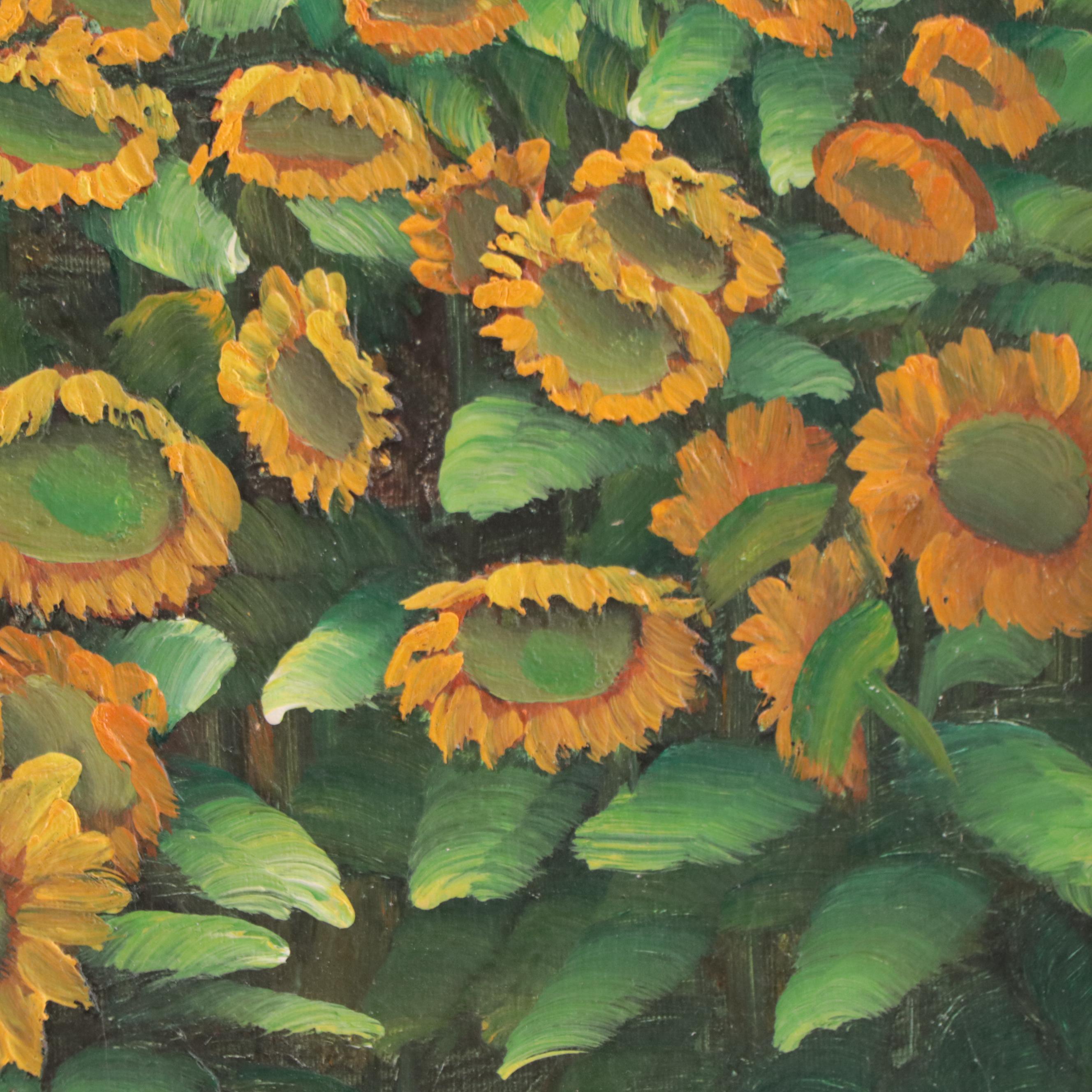 Landscape Oil Painting of a Field of Sunflowers