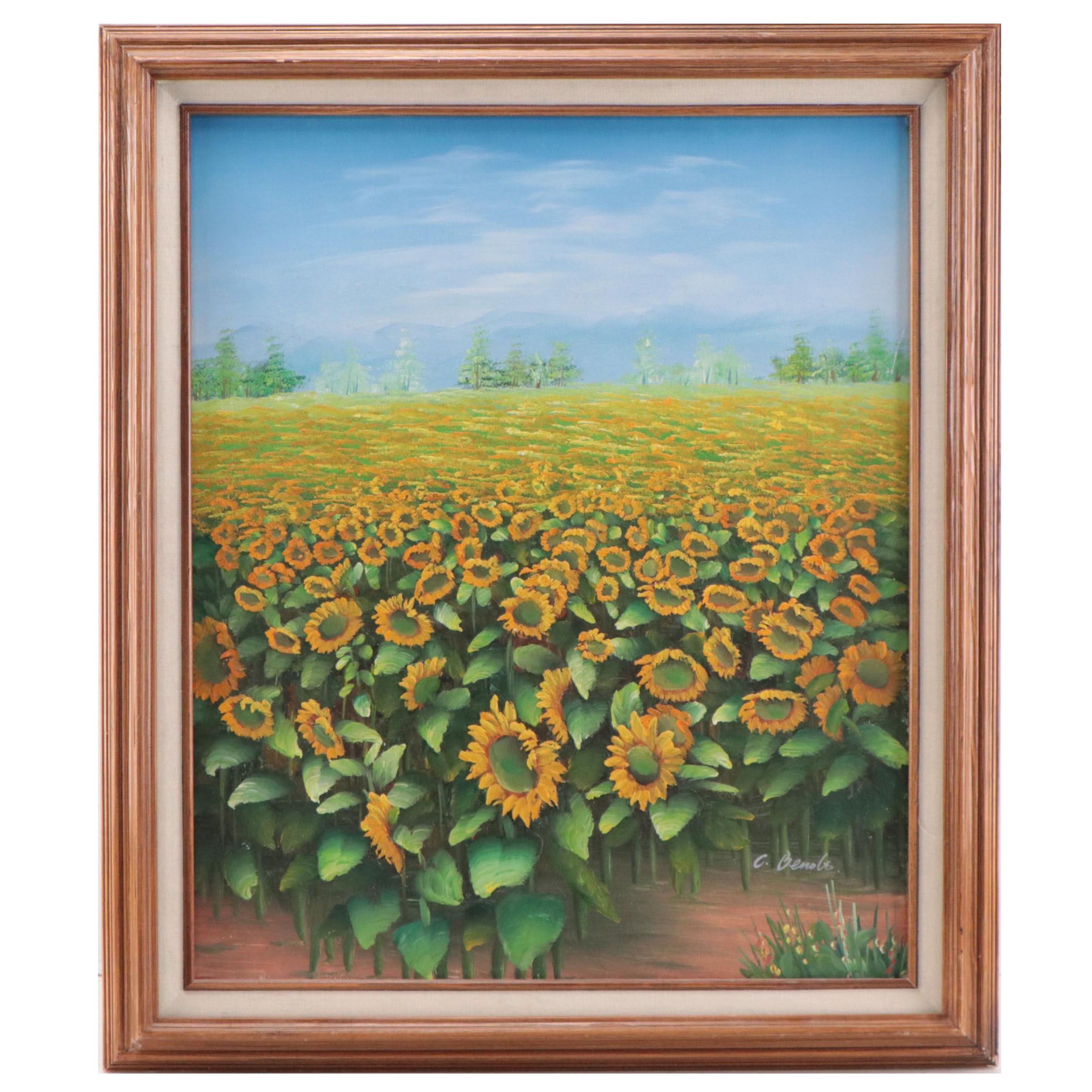 Landscape Oil Painting of a Field of Sunflowers