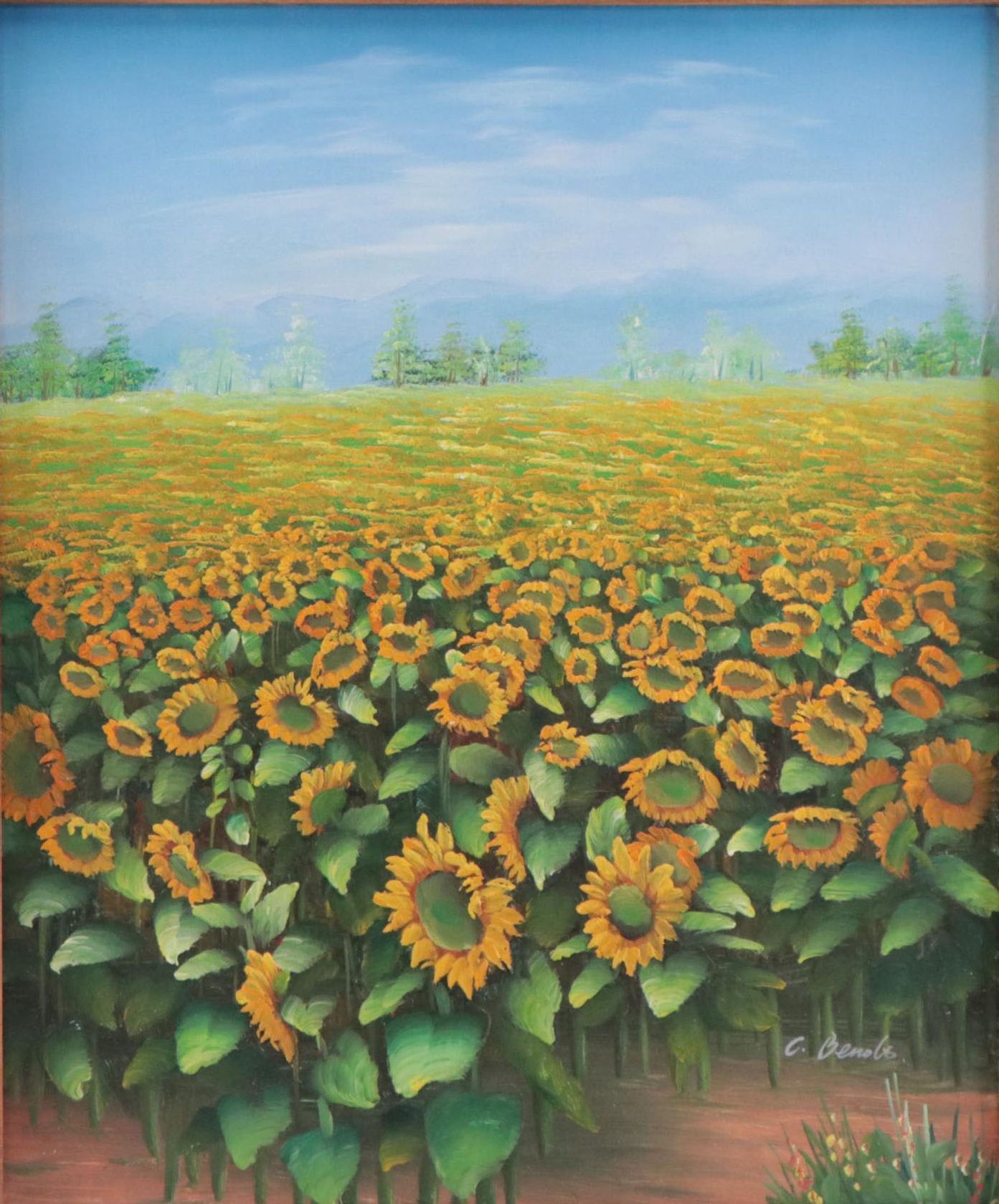 Landscape Oil Painting of a Field of Sunflowers