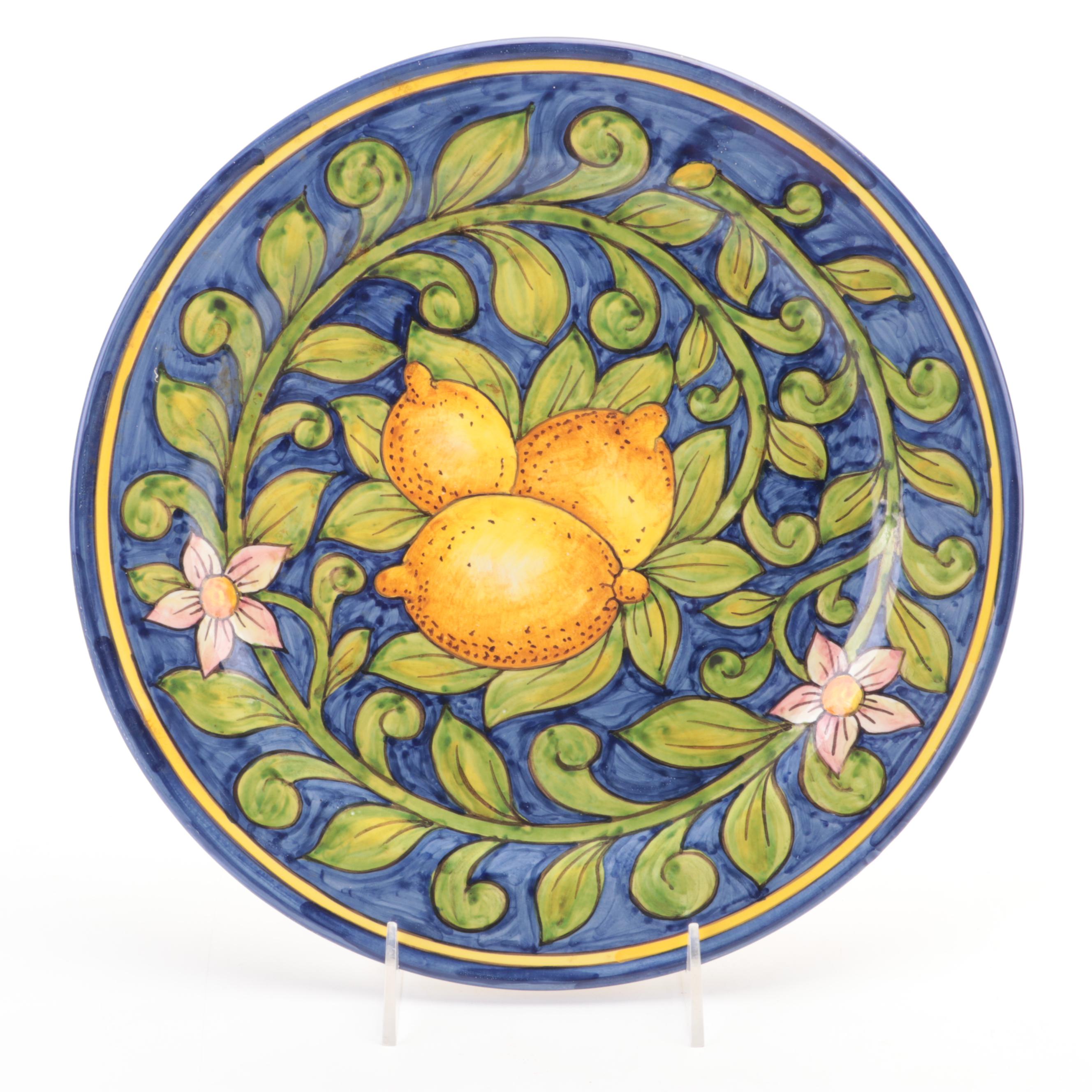 Italian Maiolica Style Hand-Painted Earthenware Decorative Charger