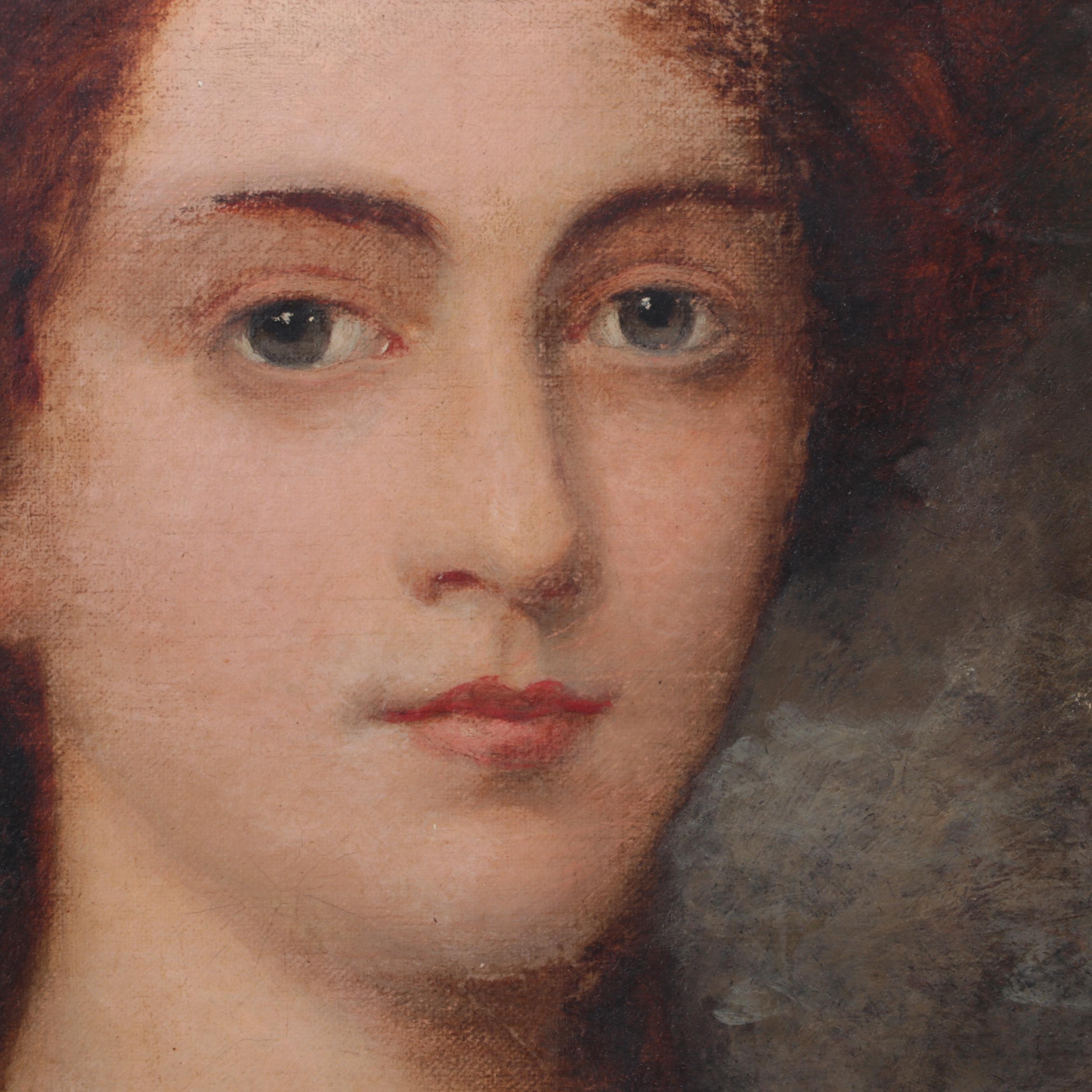 English School Portrait Oil Painting of Young Woman, Early 19th Century