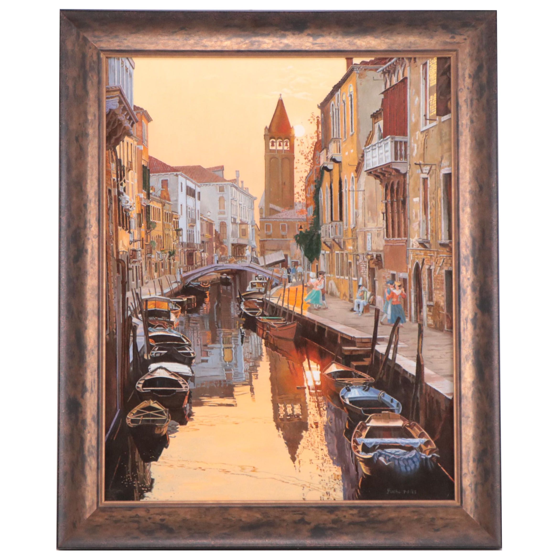 Joseph Fuchs Acrylic Painting of Venice Canal, 2003 EBTH