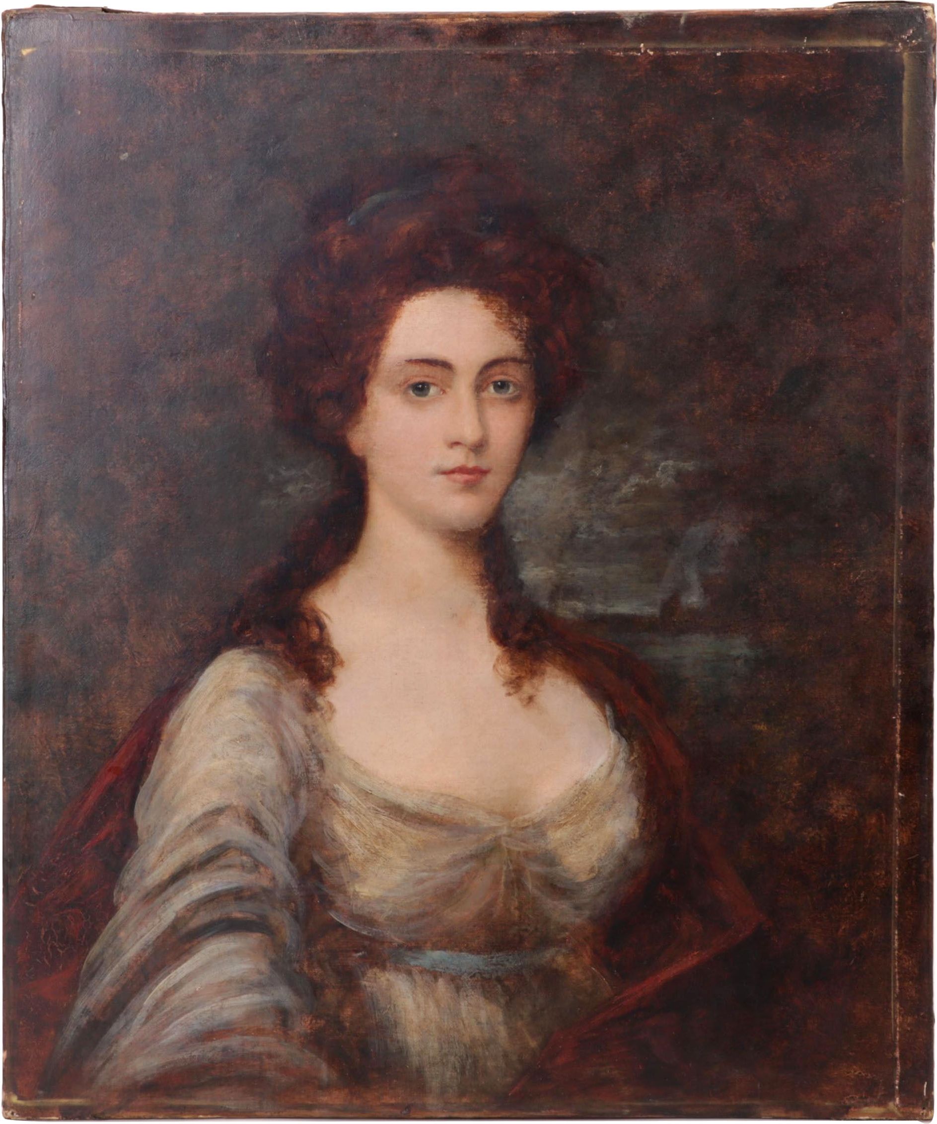 English School Portrait Oil Painting of Young Woman, Early 19th Century
