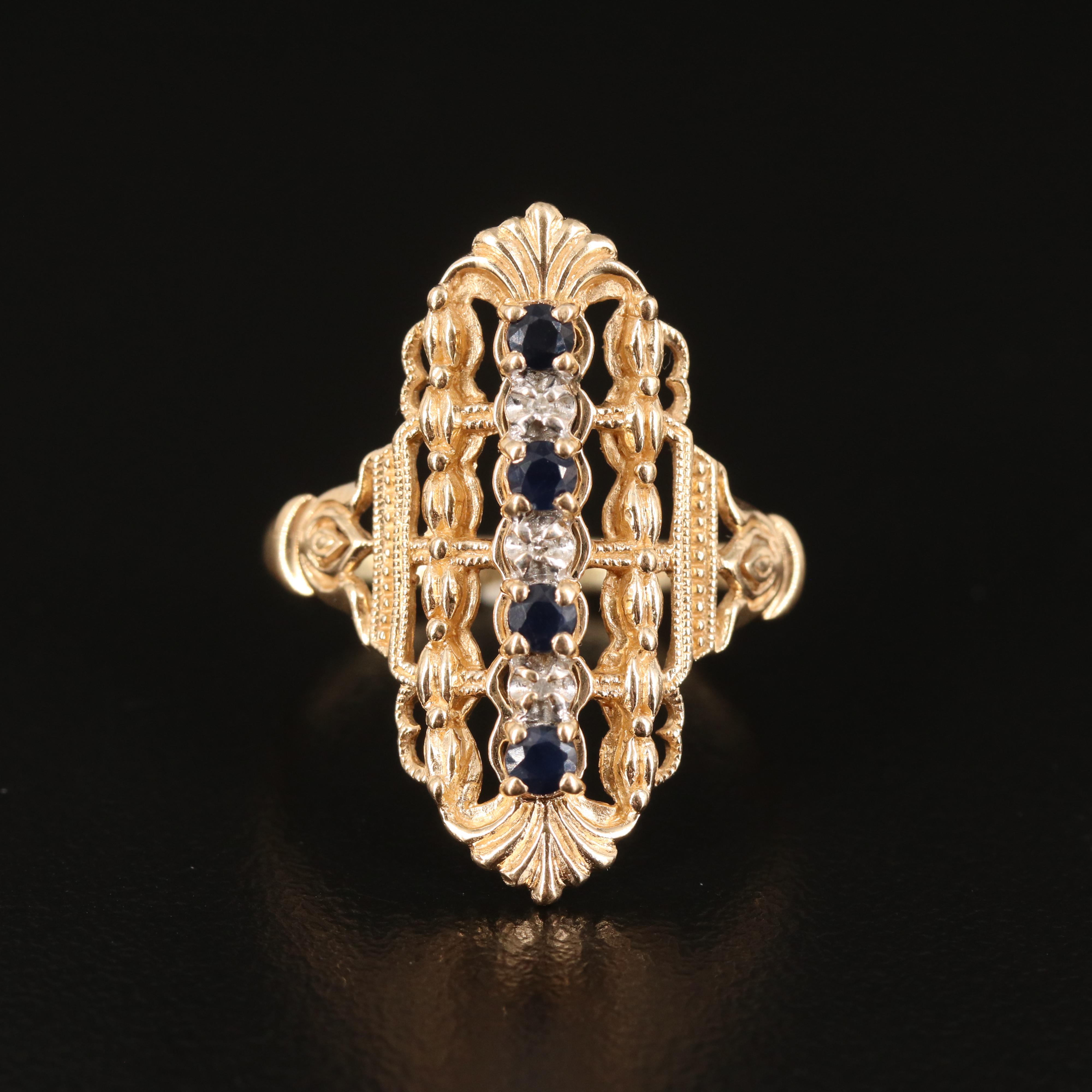 Vintage 10K Sapphire and Diamond Pointer Ring