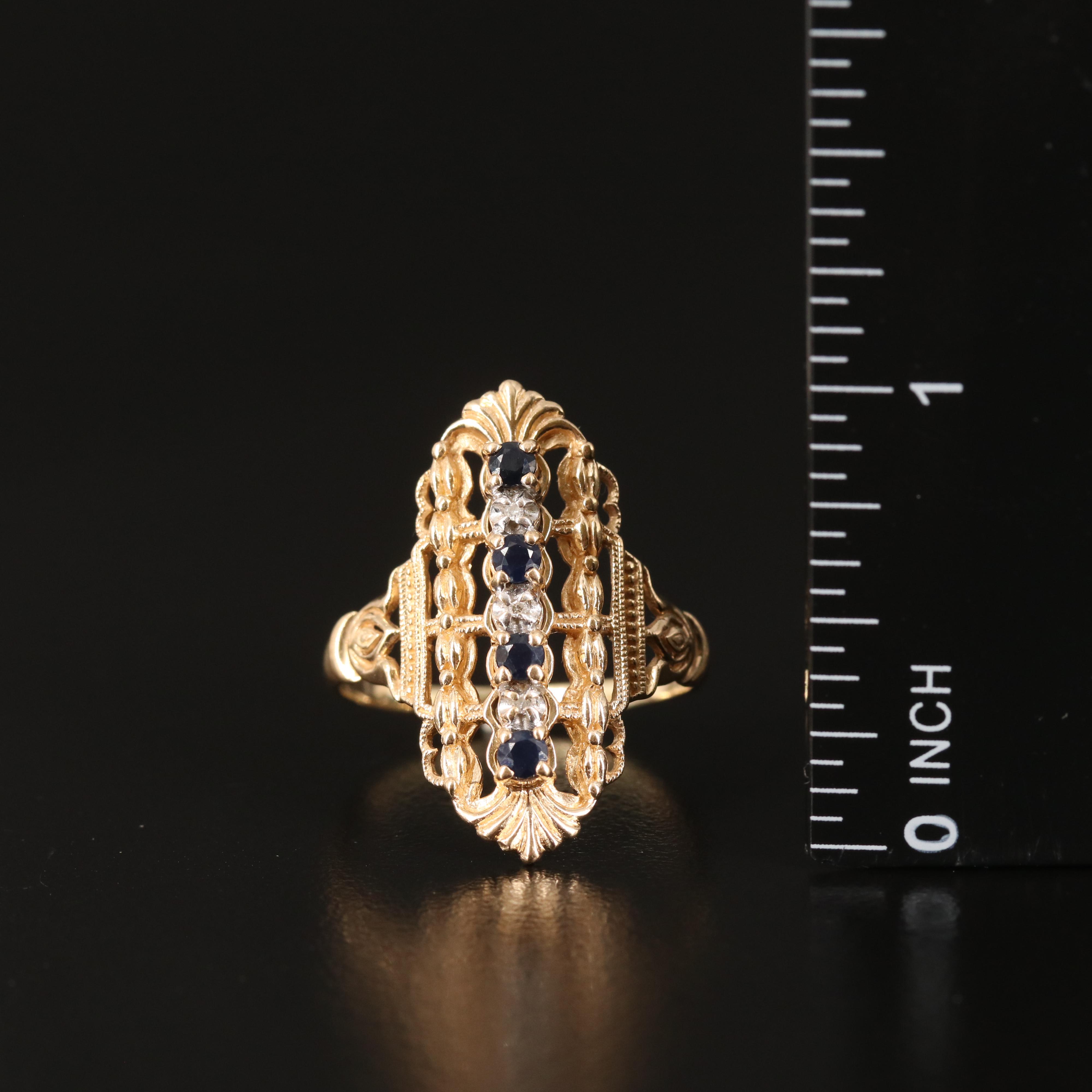 Vintage 10K Sapphire and Diamond Pointer Ring