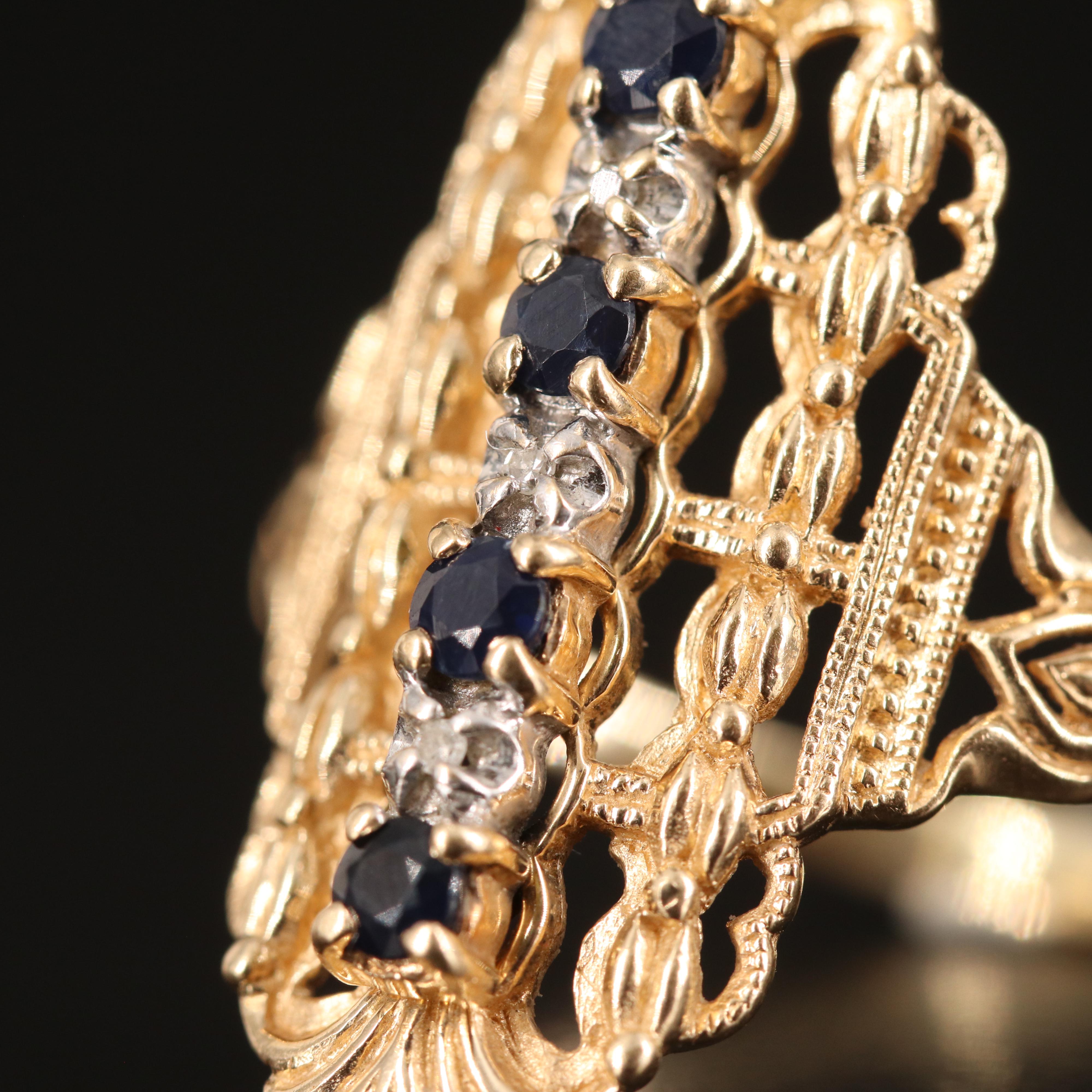 Vintage 10K Sapphire and Diamond Pointer Ring