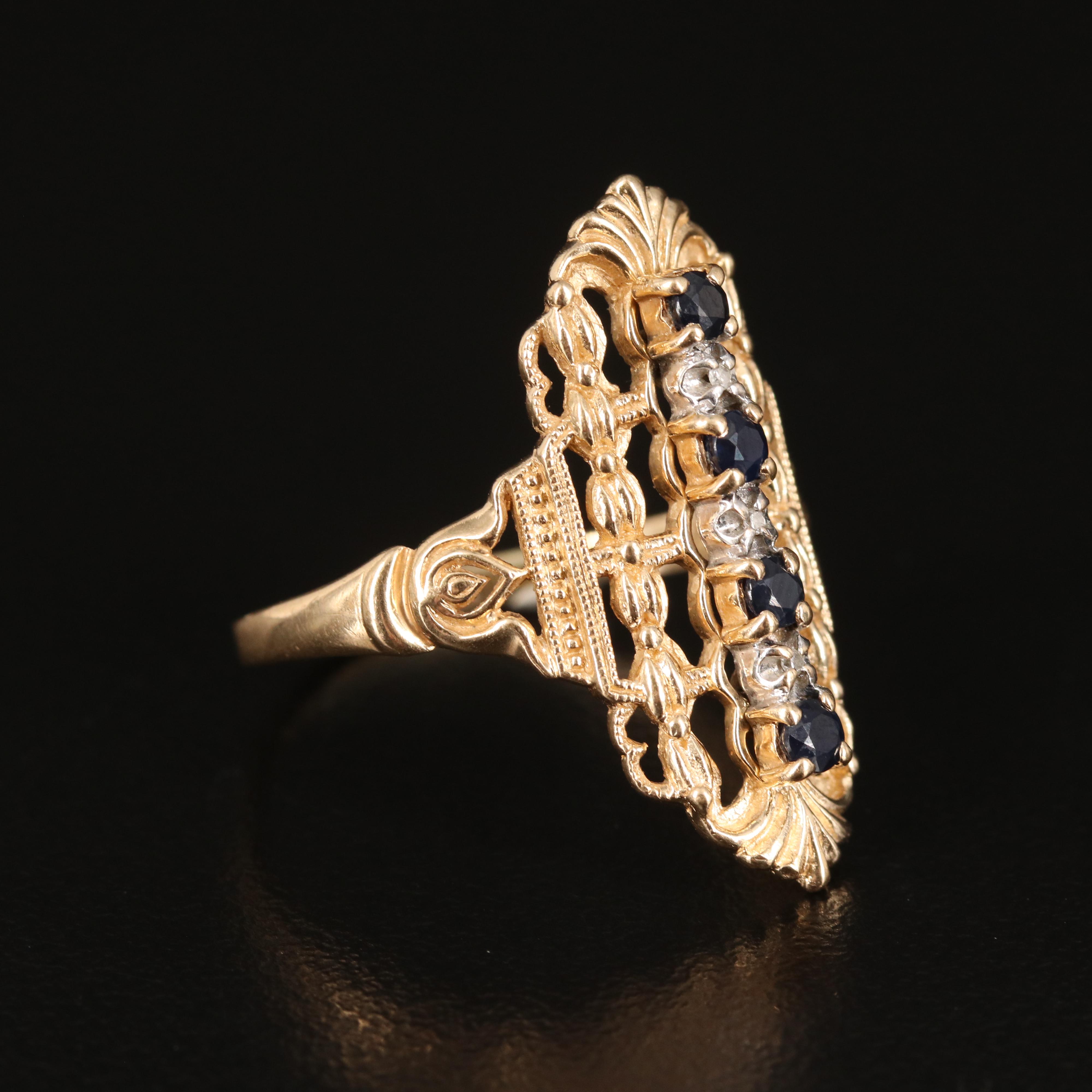 Vintage 10K Sapphire and Diamond Pointer Ring