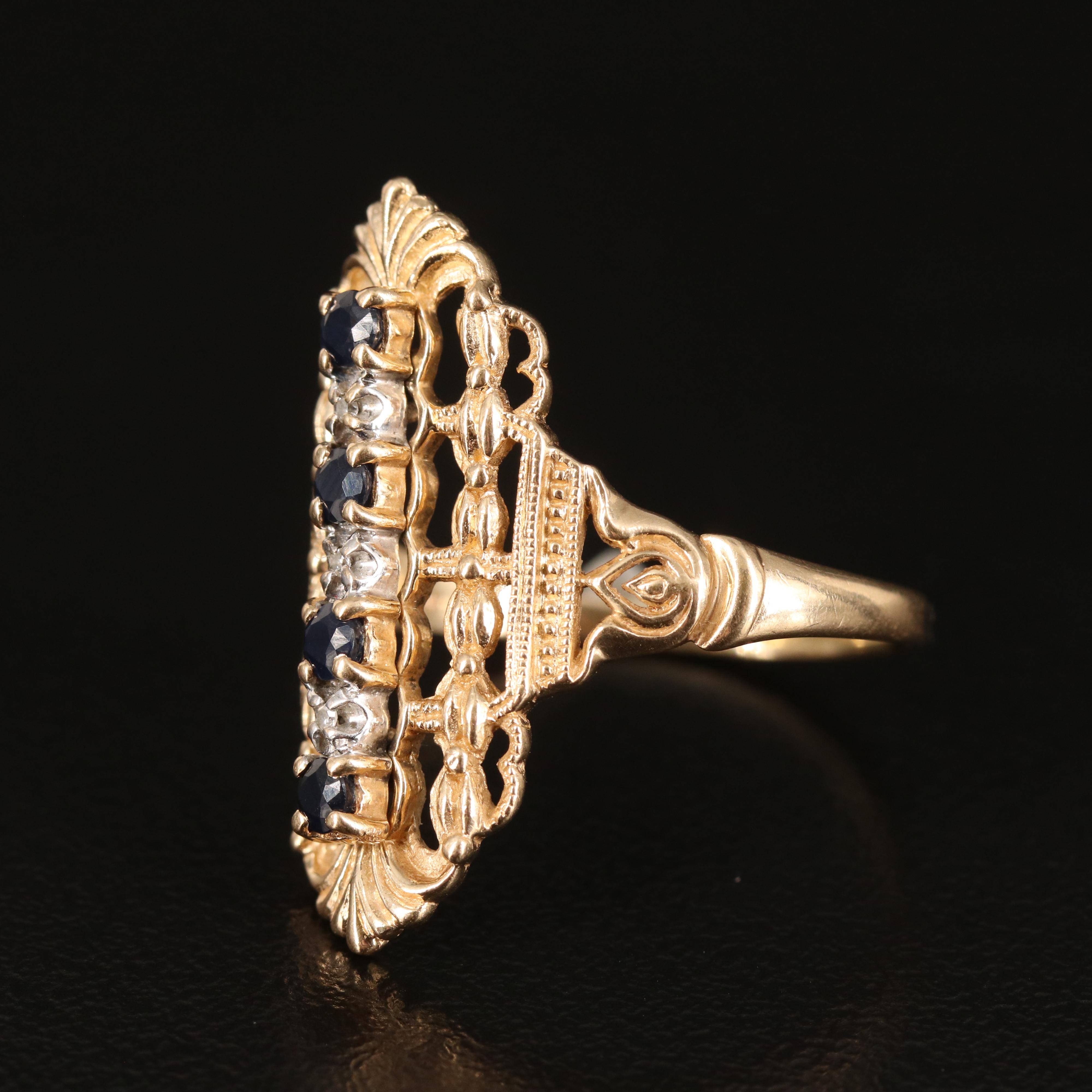 Vintage 10K Sapphire and Diamond Pointer Ring