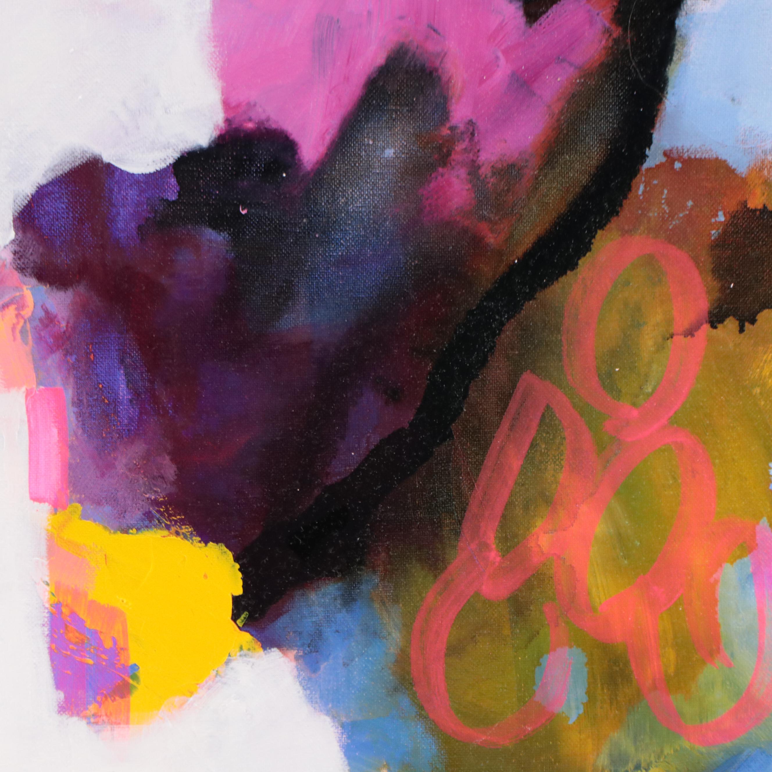 Milagros Pongo Mixed Media Painting "Fushia," 21st Century