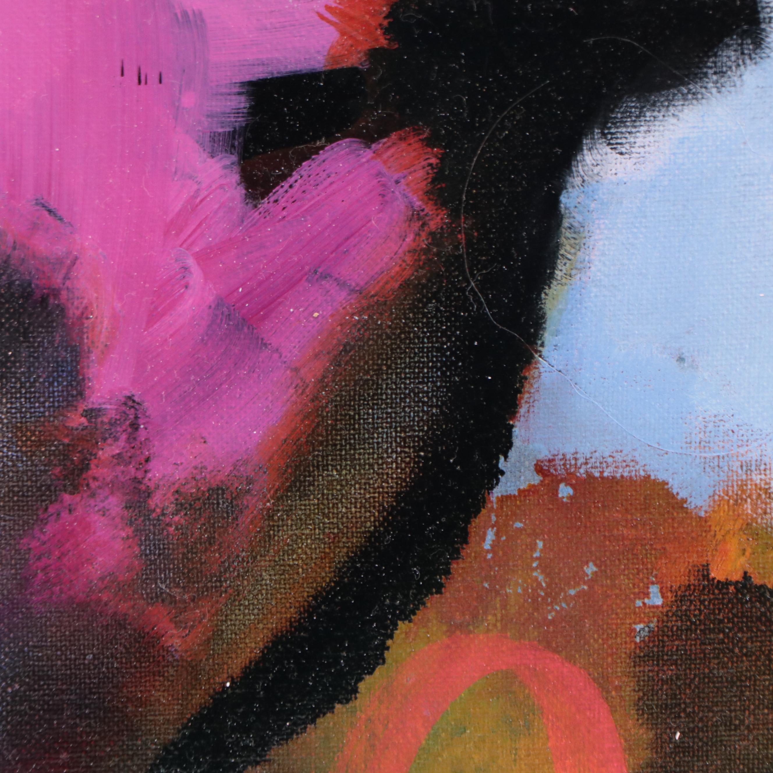 Milagros Pongo Mixed Media Painting "Fushia," 21st Century