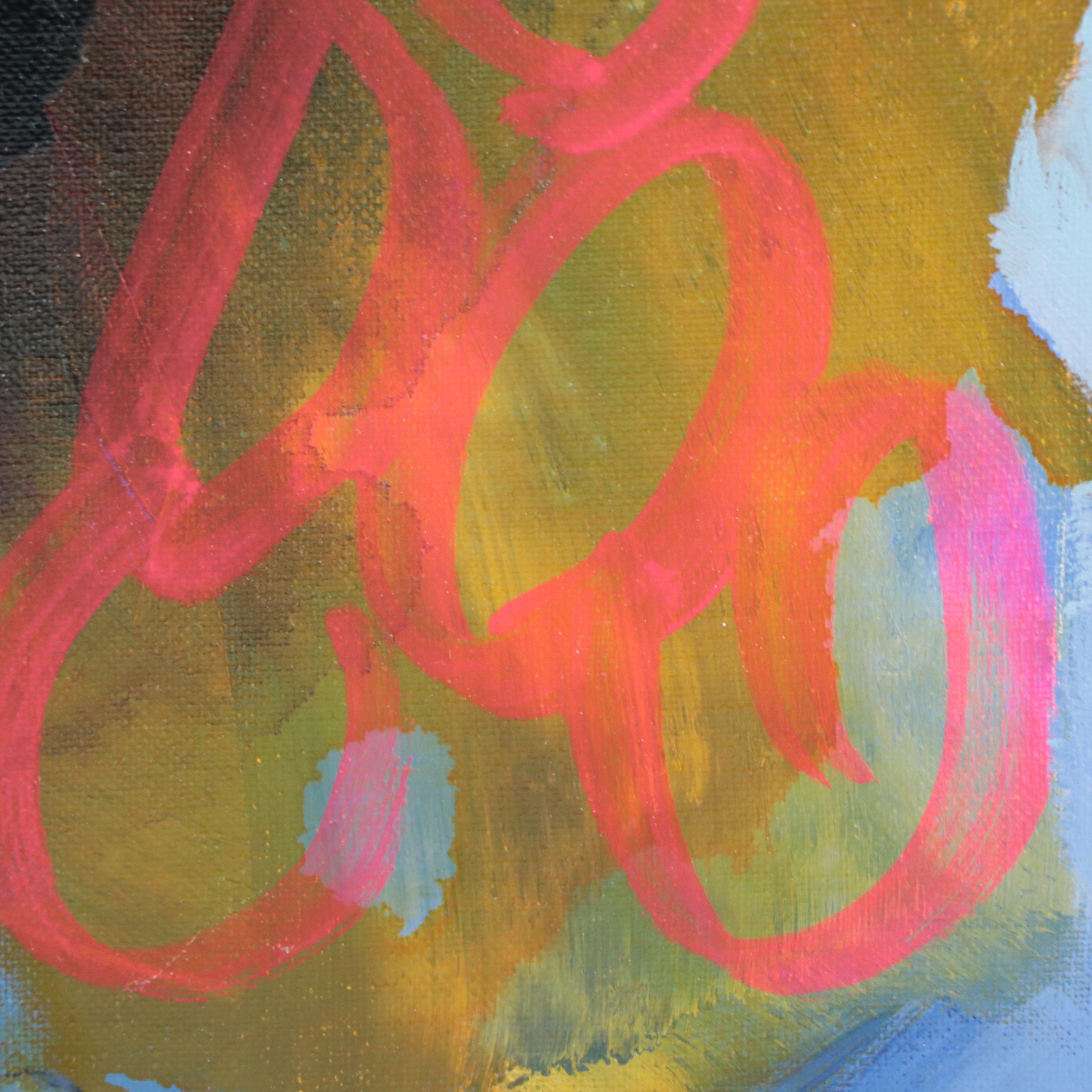 Milagros Pongo Mixed Media Painting "Fushia," 21st Century