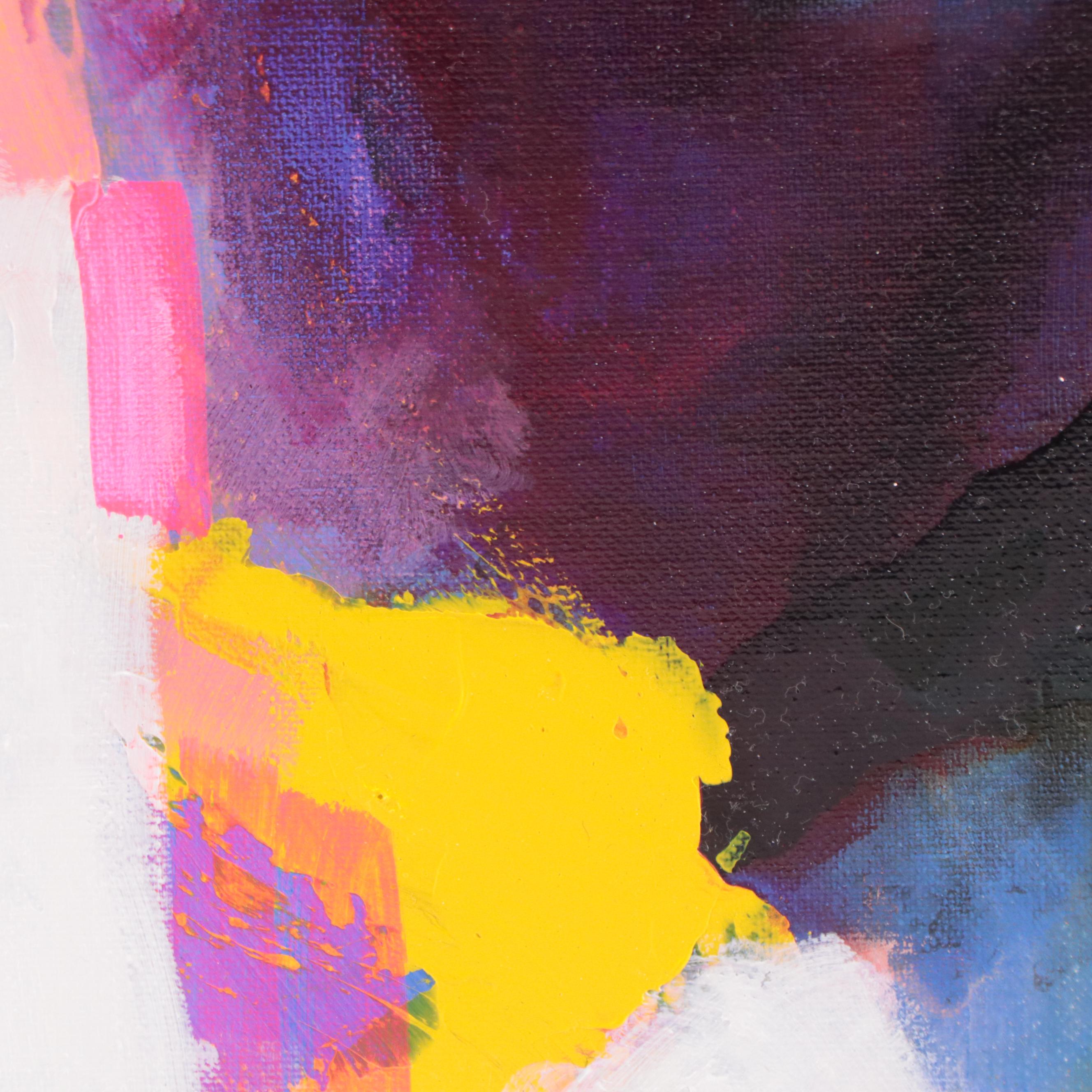 Milagros Pongo Mixed Media Painting "Fushia," 21st Century