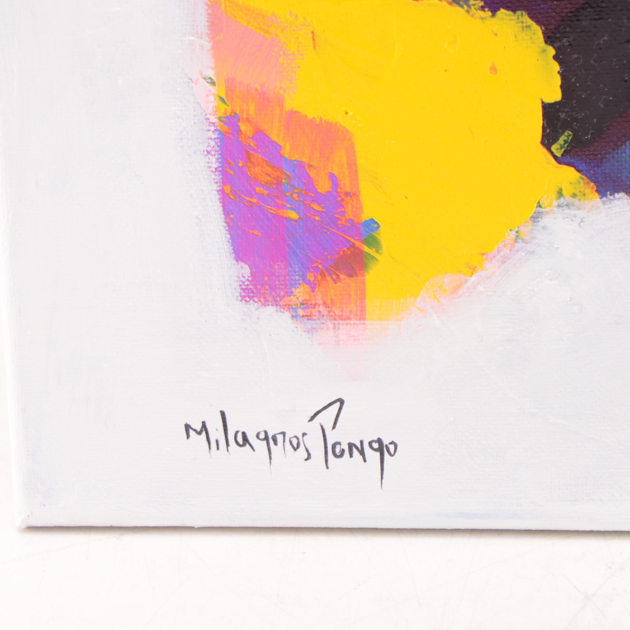 Milagros Pongo Mixed Media Painting "Fushia," 21st Century