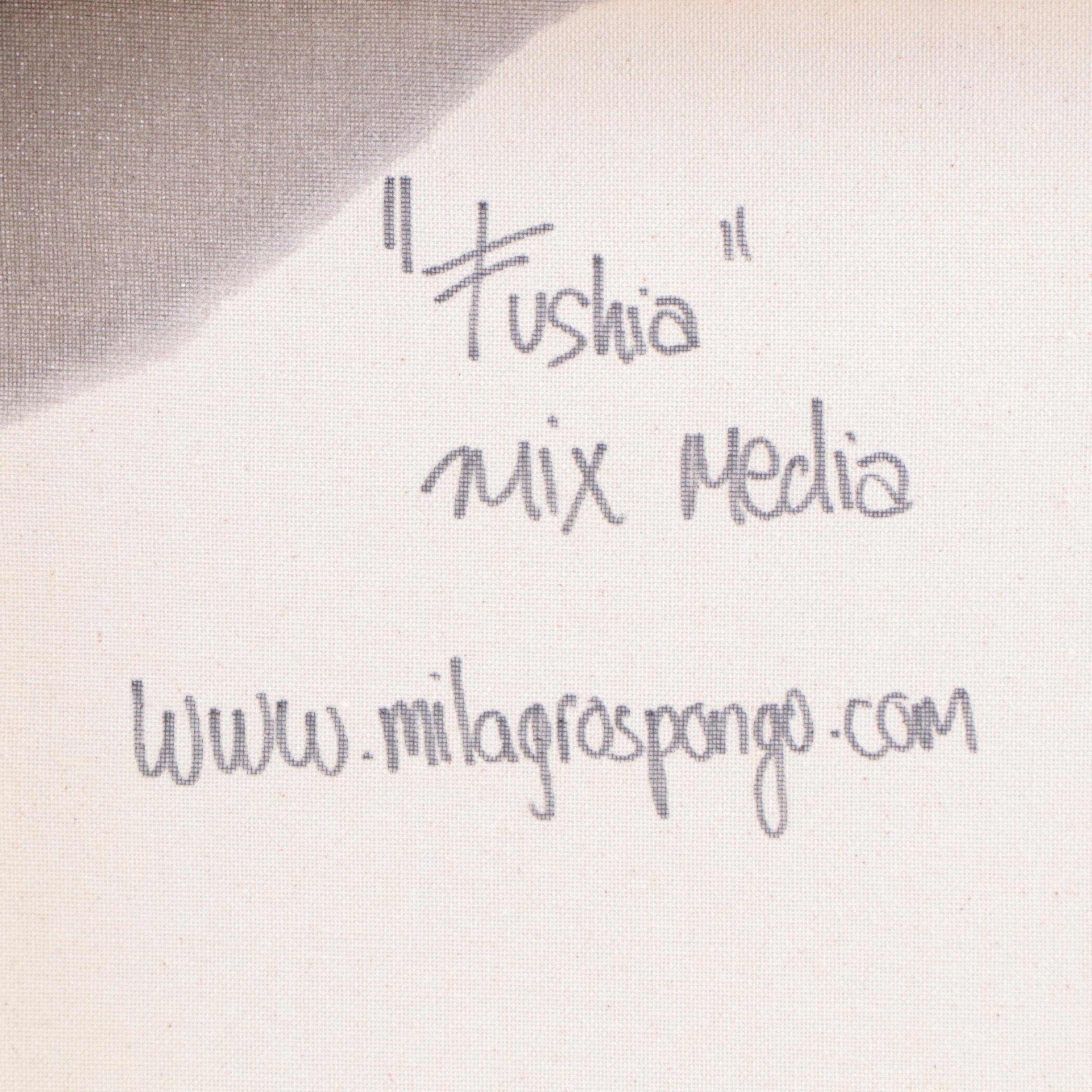 Milagros Pongo Mixed Media Painting "Fushia," 21st Century