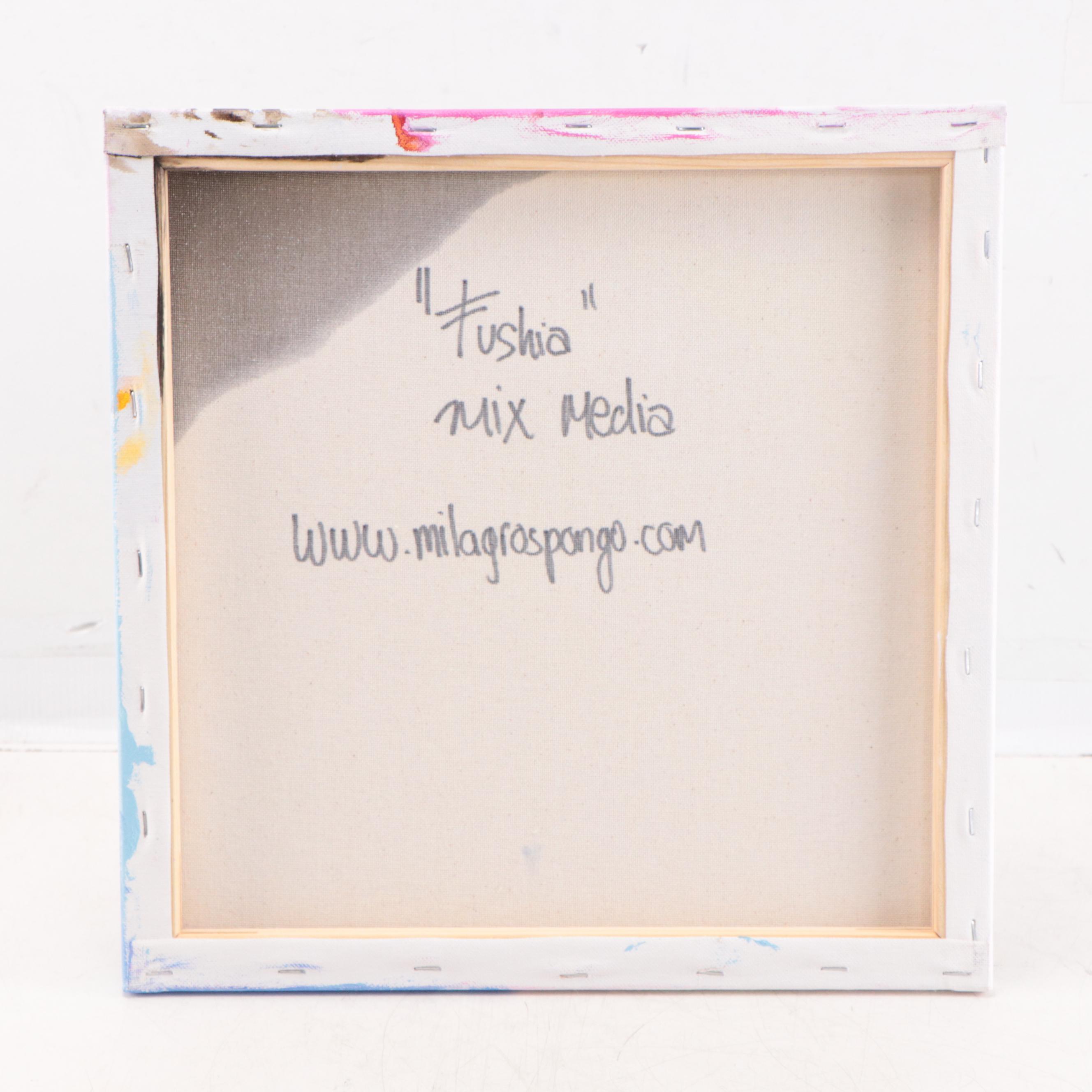Milagros Pongo Mixed Media Painting "Fushia," 21st Century