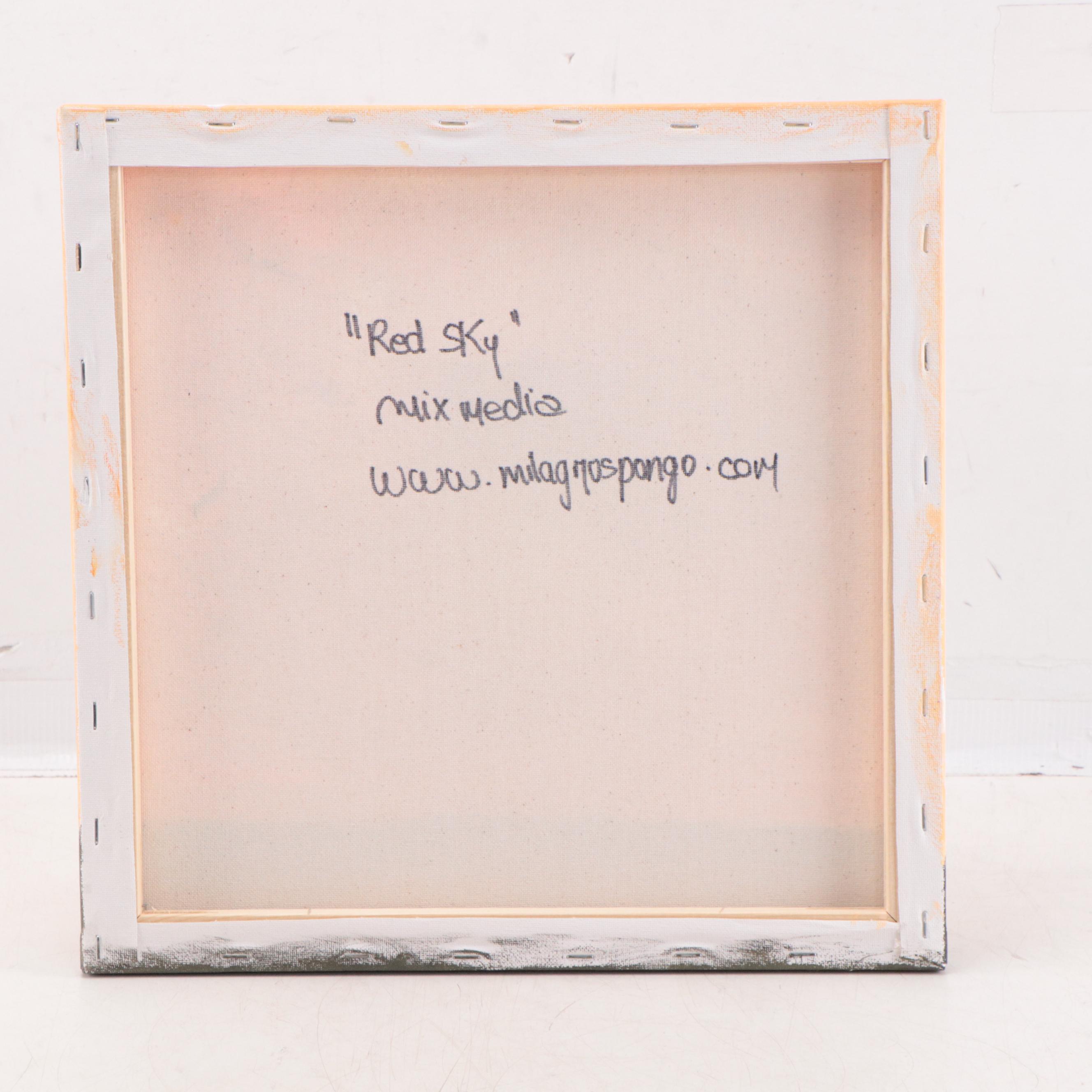 Milagros Pongo Landscape Mixed Media Painting "Red Sky," 21st Century