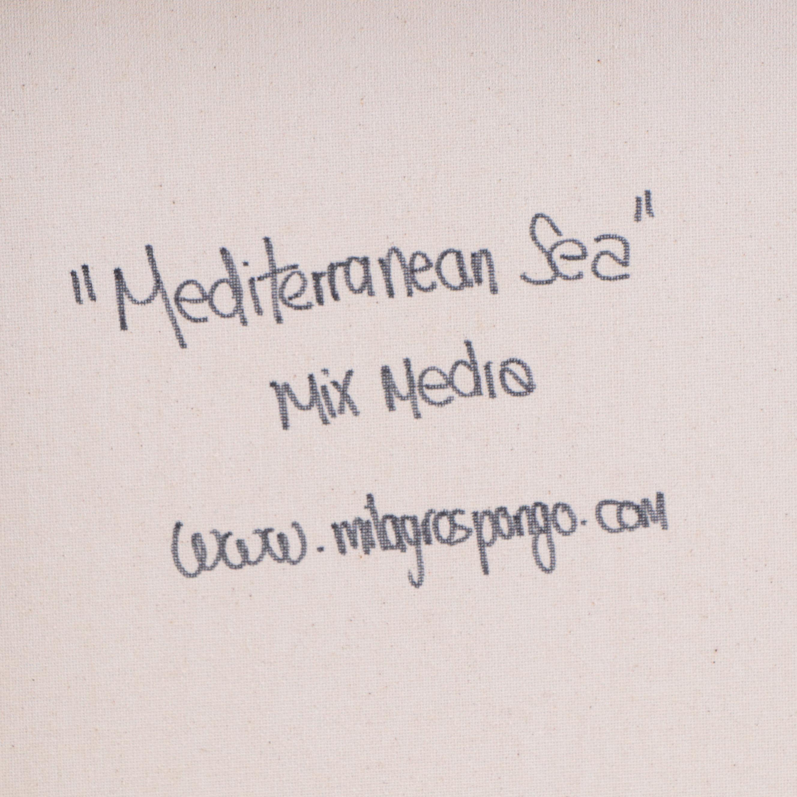 Milagros Pongo Mixed Media Painting "Mediterranean Sea," 21st Century